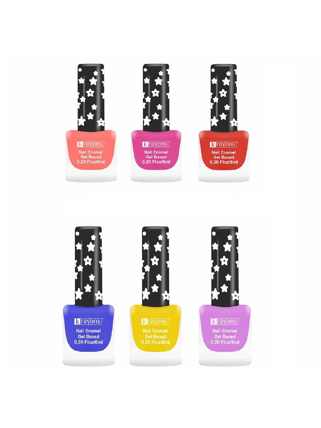 krayons Set of 6 Gel Based Quick Dry Nail Enamel 6ml Each - Shade 01, 04, 06, 12, 16, 09, Orange
krayons Set of 6 Gel Based Quick Dry Nail Enamel 6ml Each - Shade 01, 04, 06, 12, 16, 09, Orange