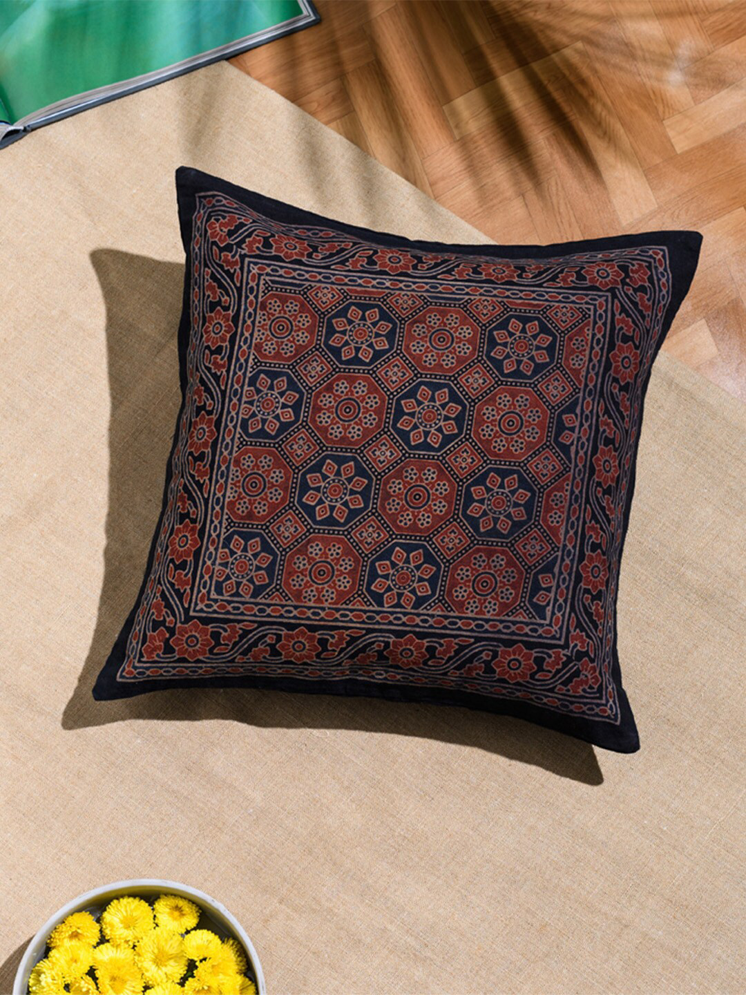 Fabindia Blue & Red Ethnic Motifs Ajrakh Printed Cotton Square Cushion Cover
Fabindia Blue & Red Ethnic Motifs Ajrakh Printed Cotton Square Cushion Cover
