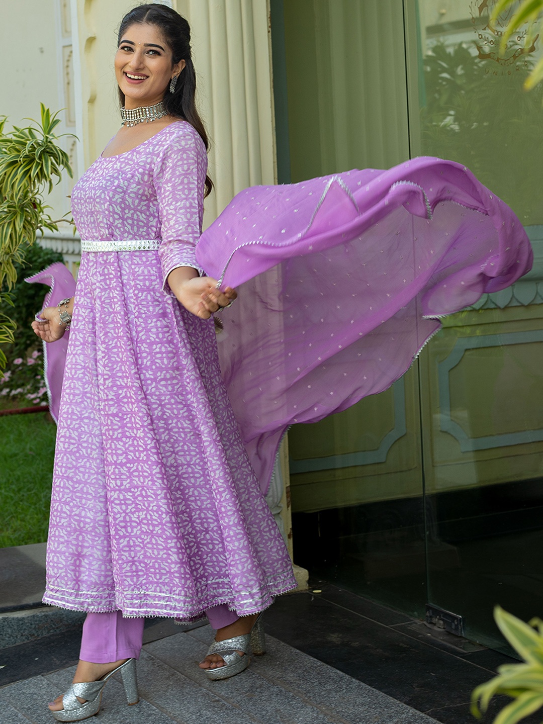KASYA Ethnic Motifs Printed Empire Mirror Work Kurta With Trousers & Dupatta, Lavender
KASYA Ethnic Motifs Printed Empire Mirror Work Kurta With Trousers & Dupatta, Lavender