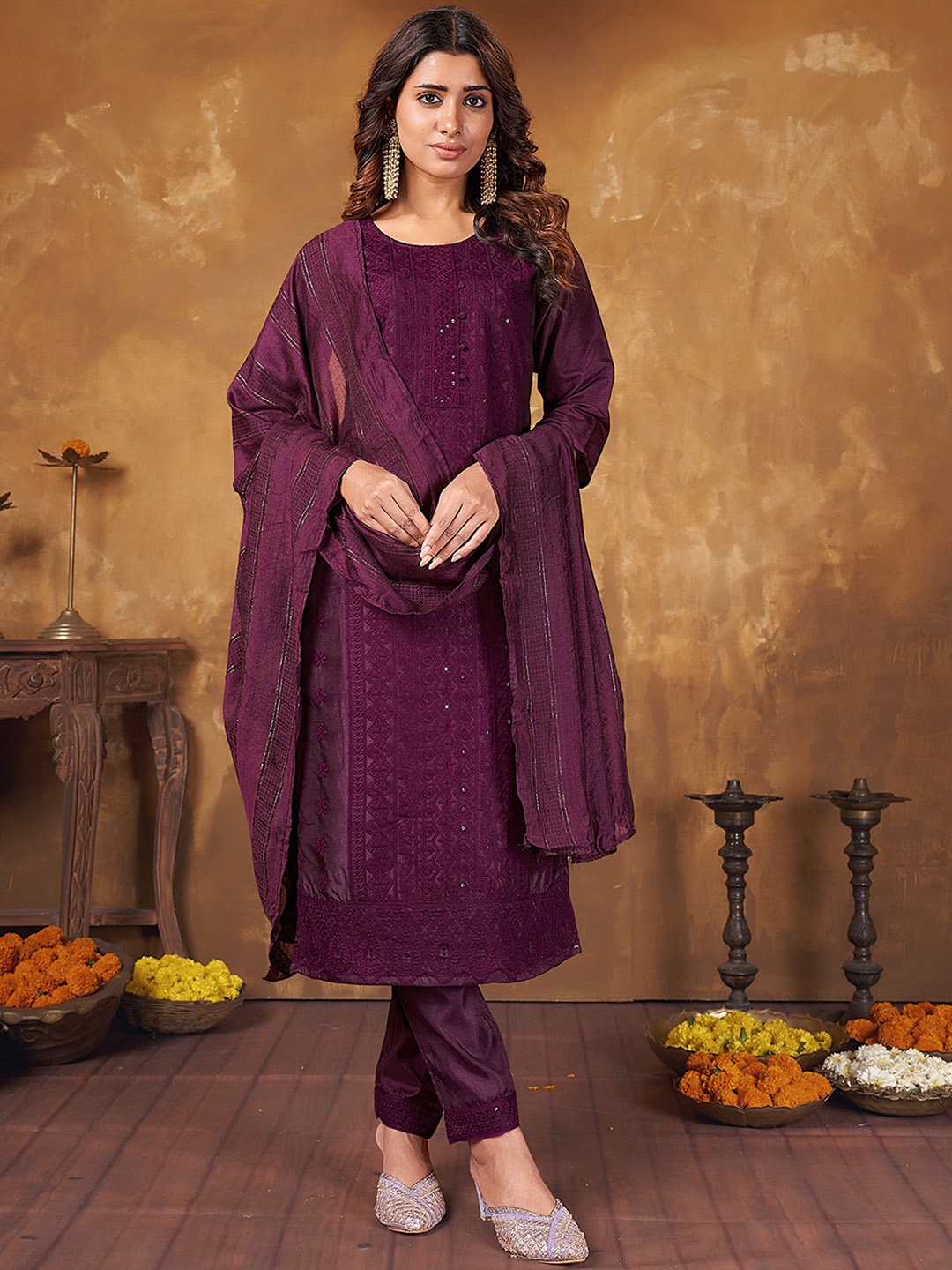 Anubhutee Ethnic Motifs Embroidered Thread Work Kurta With Trousers & Dupatta, Purple
Anubhutee Ethnic Motifs Embroidered Thread Work Kurta With Trousers & Dupatta, Purple