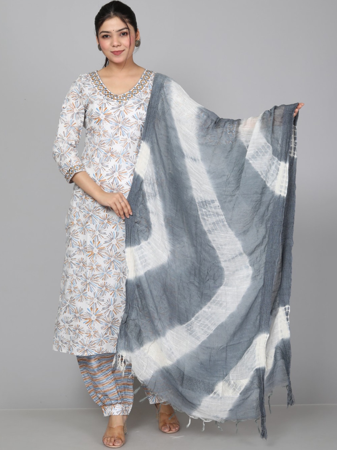 KALINI Floral Printed Regular Mirror Work Pure Cotton Kurta with Salwar & Dupatta, Grey
KALINI Floral Printed Regular Mirror Work Pure Cotton Kurta with Salwar & Dupatta, Grey