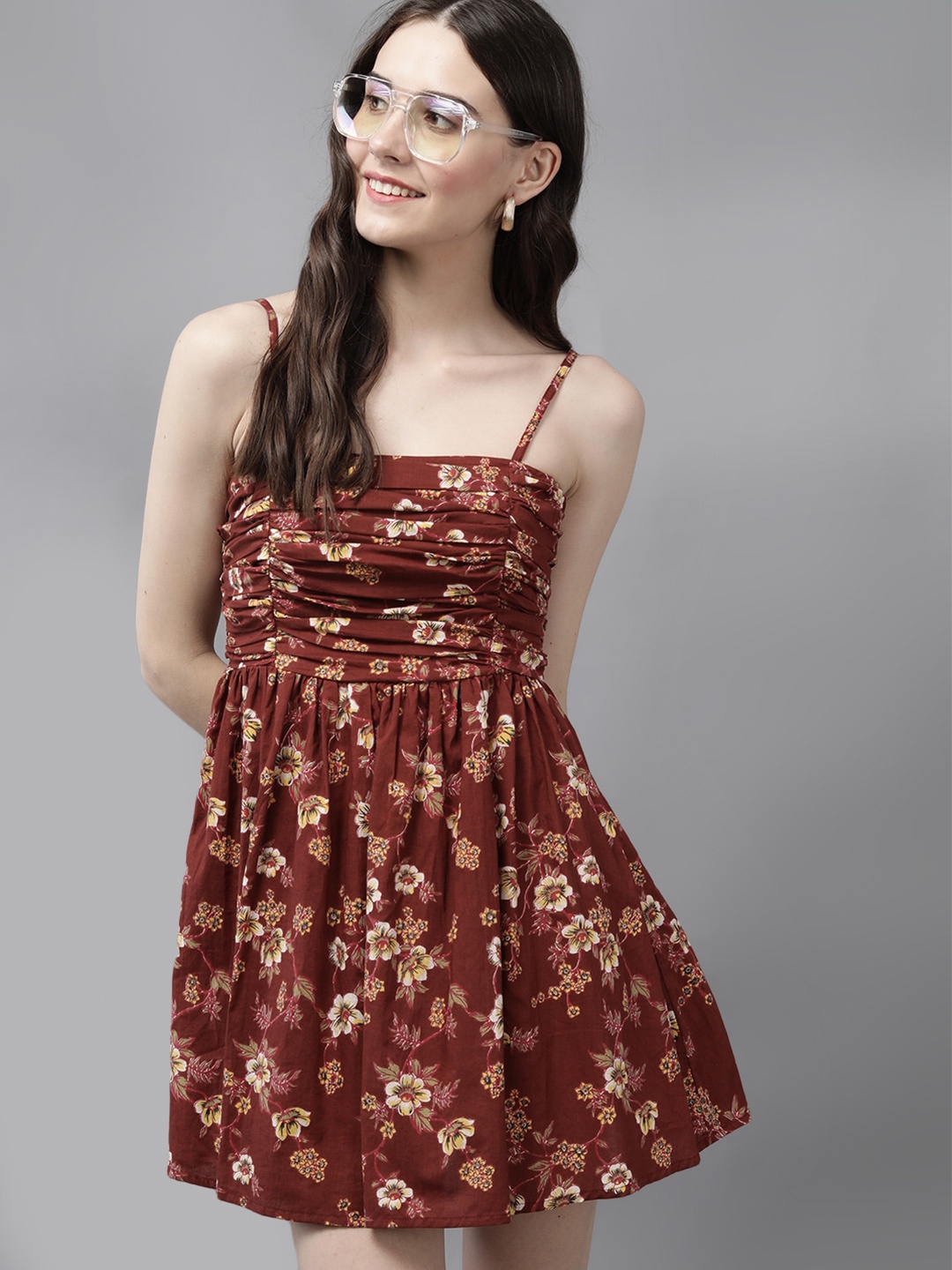 Mast & Harbour Floral Printed Shoulder Straps Gathered Deatil Fit & Flare Dress, Maroon
Mast & Harbour Floral Printed Shoulder Straps Gathered Deatil Fit & Flare Dress, Maroon