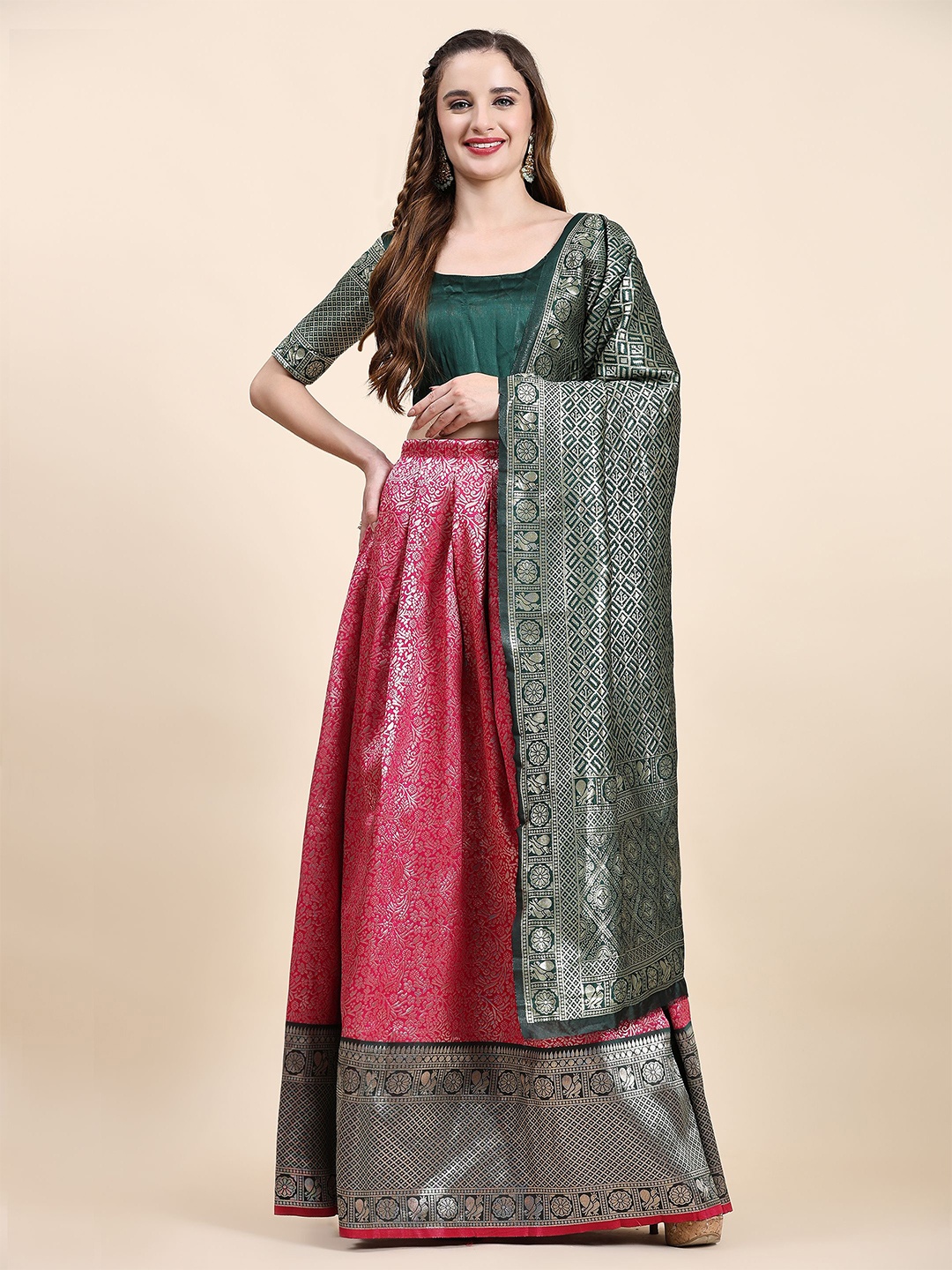 Phenav Woven Design Semi-Stitched Silk Lehenga & Unstitched Blouse With Dupatta, Pink
Phenav Woven Design Semi-Stitched Silk Lehenga & Unstitched Blouse With Dupatta, Pink