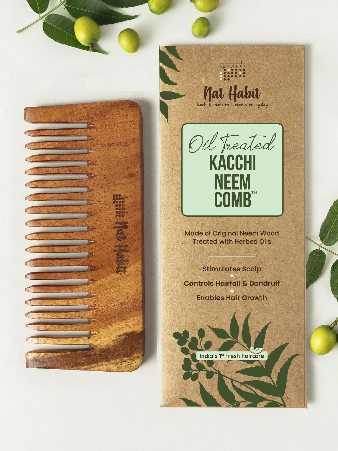 Nat Habit Kacchi Neem Wide Wooden Tooth Comb - Soaked in 17 Herbs & Oils for Hair Growth, Brown
Nat Habit Kacchi Neem Wide Wooden Tooth Comb - Soaked in 17 Herbs & Oils for Hair Growth, Brown
