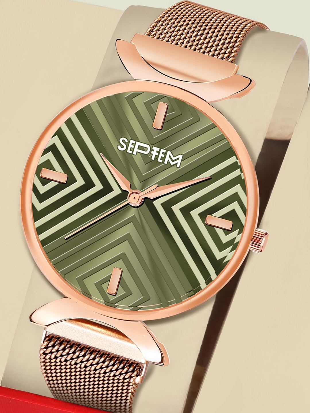 Septem Women Dial & Rose Gold-Plated Bracelet Style Straps Analogue Watch SP-158., Green
Septem Women Dial & Rose Gold-Plated Bracelet Style Straps Analogue Watch SP-158., Green