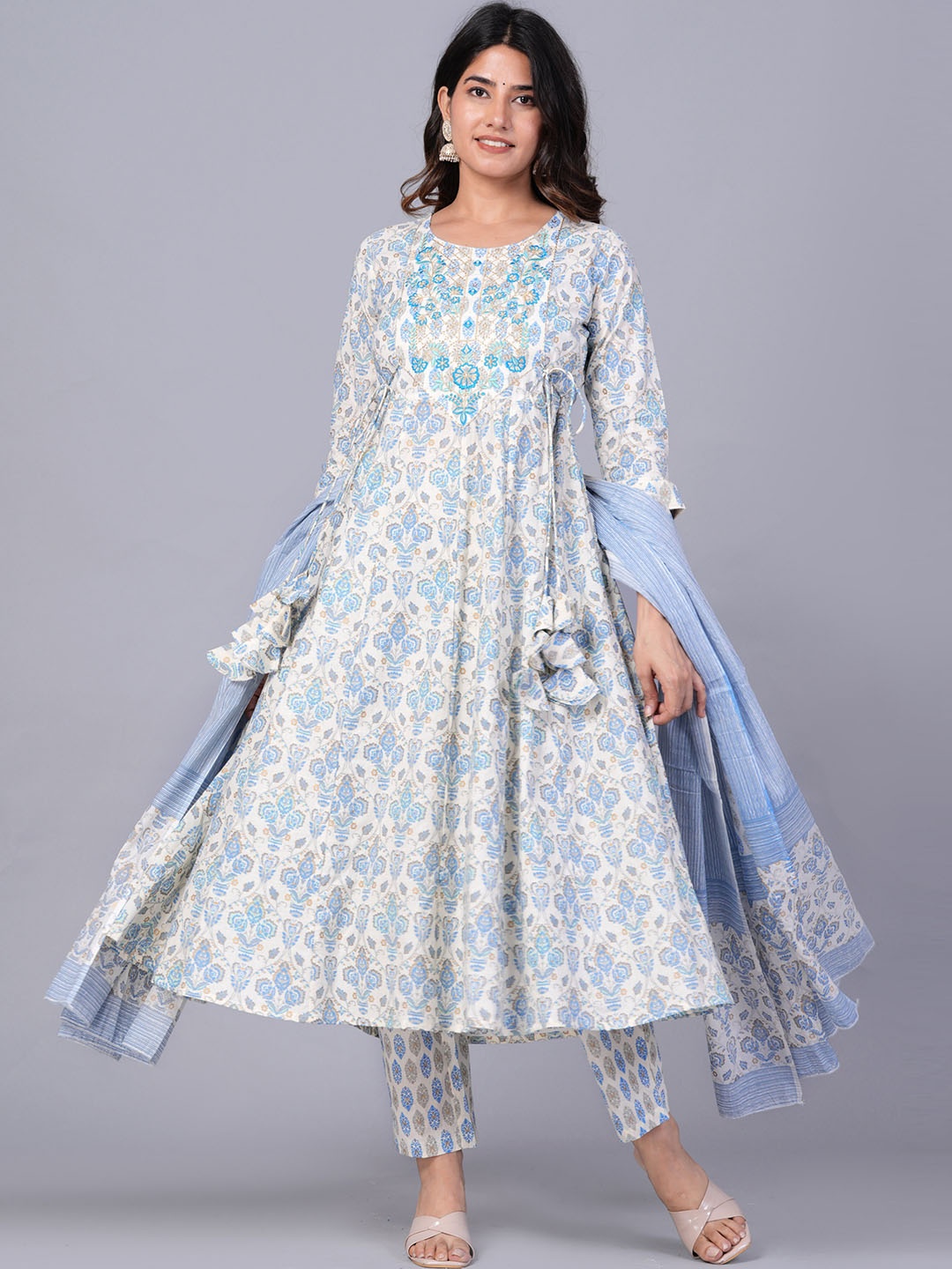 KALINI Ethnic Motifs Printed Pure Cotton Empire Thread Work Kurta With Trousers & Dupatta, White
KALINI Ethnic Motifs Printed Pure Cotton Empire Thread Work Kurta With Trousers & Dupatta, White