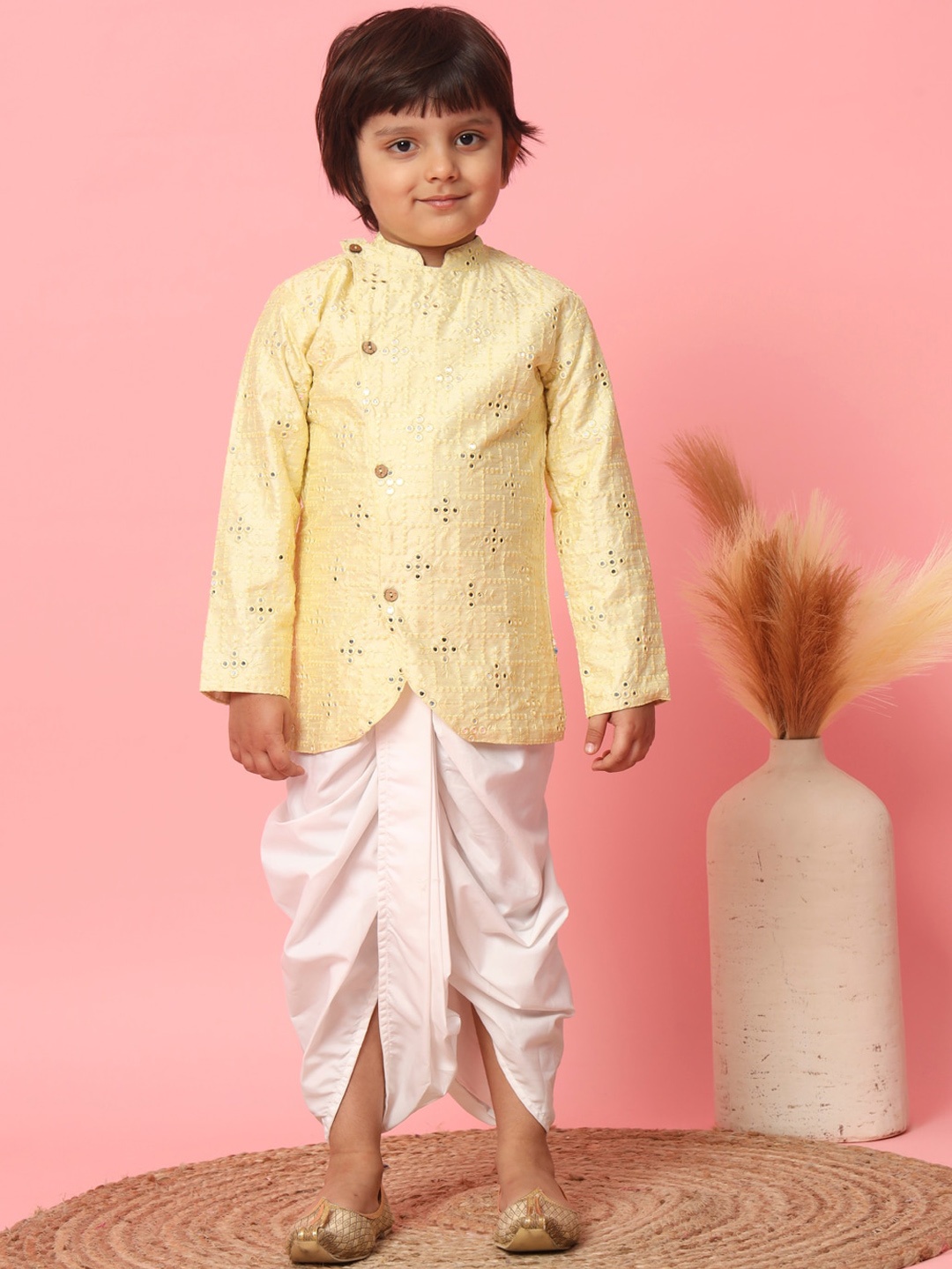 Readiprint Fashions Boys Ethnic Motifs Embroidered Mirror Work Kurta with Dhoti, Yellow
Readiprint Fashions Boys Ethnic Motifs Embroidered Mirror Work Kurta with Dhoti, Yellow