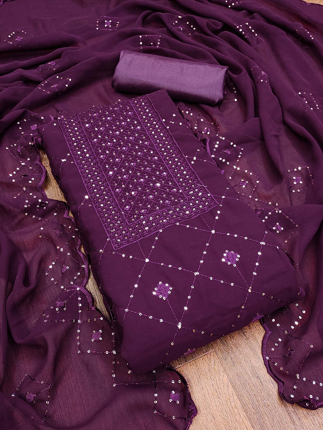 SHADOW & SAINING Geometric Embroidered Silk Georgette Unstitched Dress Material, Purple
SHADOW & SAINING Geometric Embroidered Silk Georgette Unstitched Dress Material, Purple