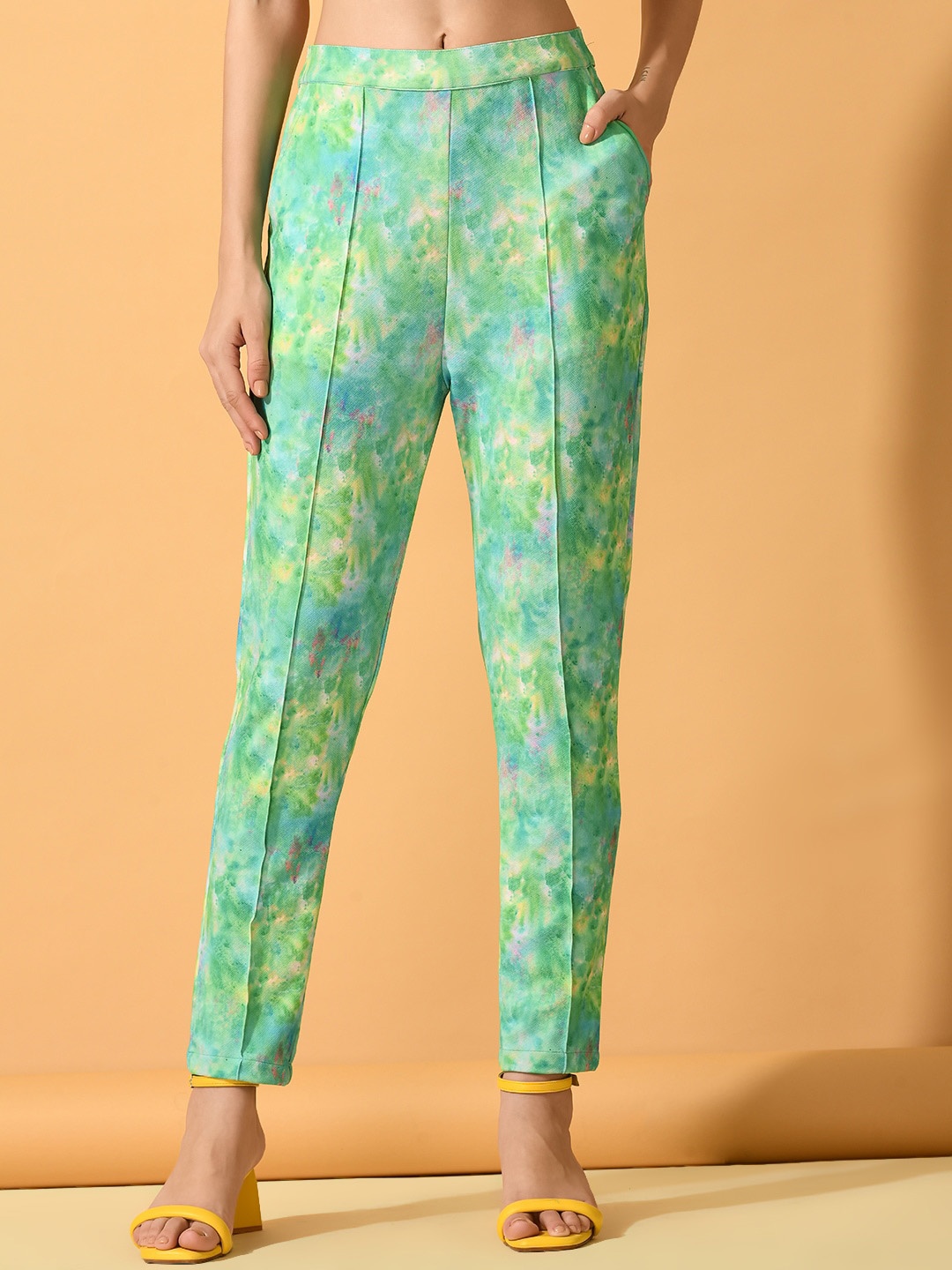 Myshka Women Abstract Printed Comfort Slim Fit Wrinkle Free Cigarette Trousers, Green
Myshka Women Abstract Printed Comfort Slim Fit Wrinkle Free Cigarette Trousers, Green