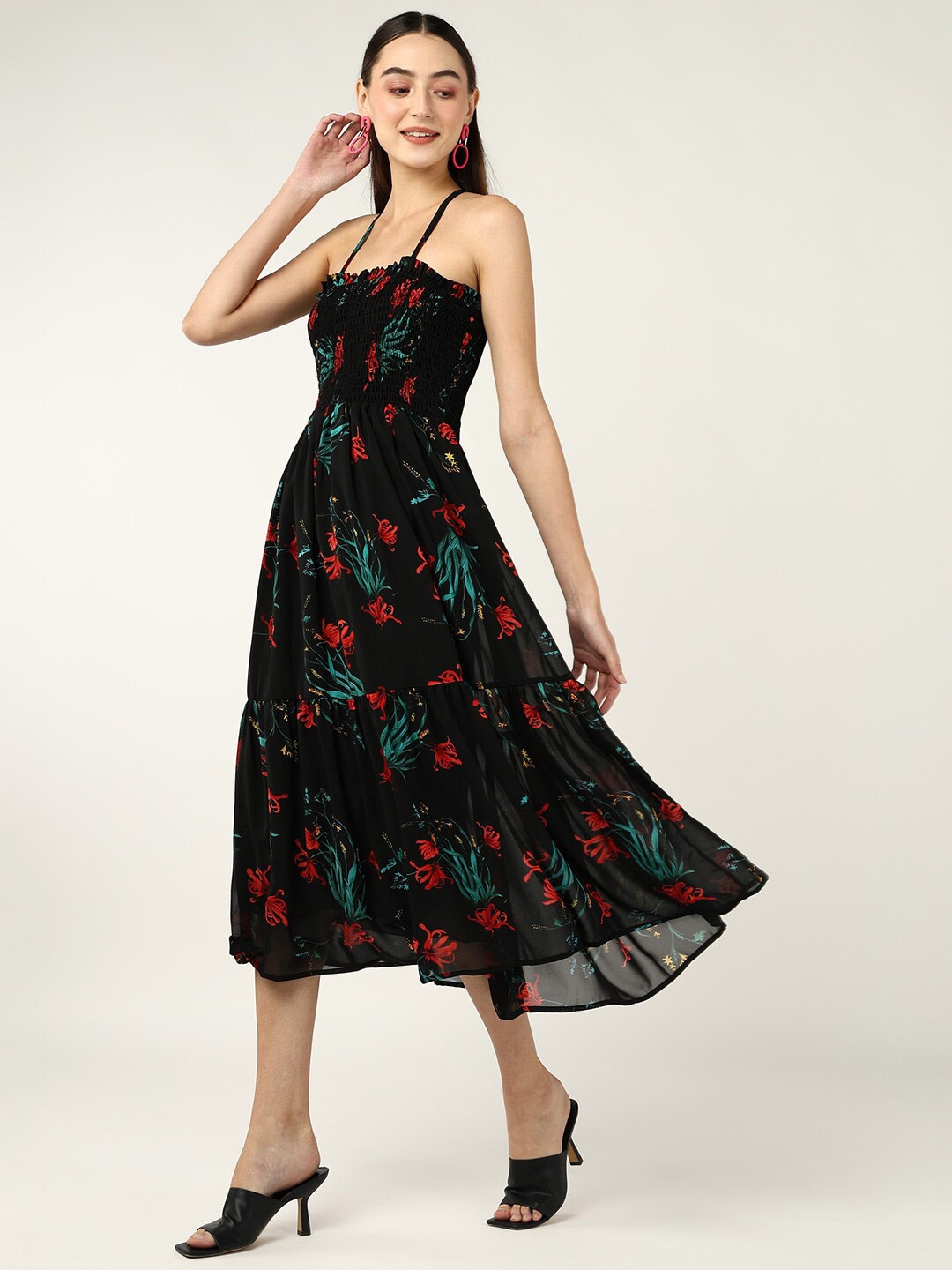 Mast & Harbour Black Floral Printed Shoulder Straps Georgette Fit & Flare Midi Dress
Mast & Harbour Black Floral Printed Shoulder Straps Georgette Fit & Flare Midi Dress