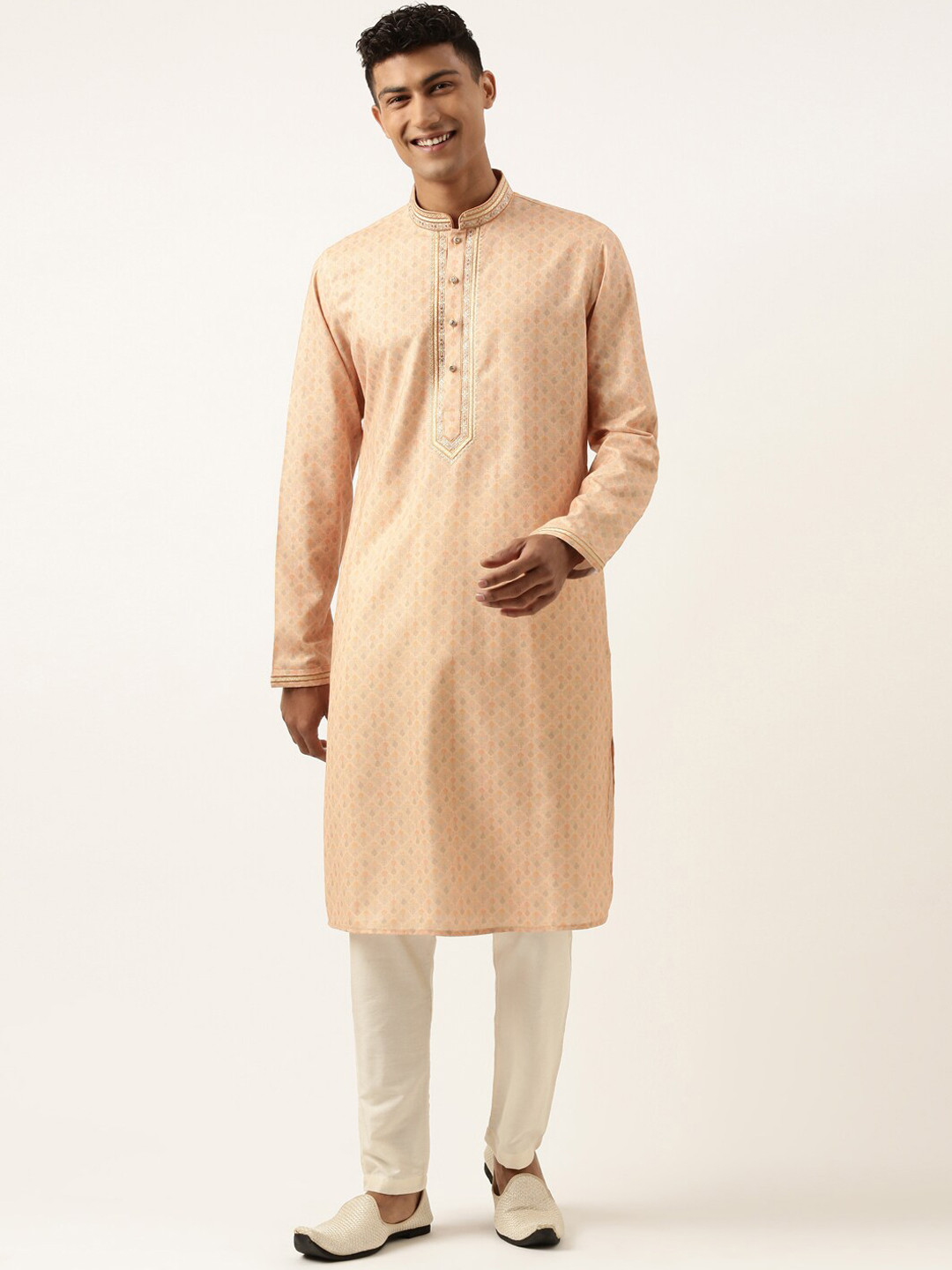 TheEthnic.Co Geometric Printed Thread Work Pure Cotton Kurta with Trousers, Peach
TheEthnic.Co Geometric Printed Thread Work Pure Cotton Kurta with Trousers, Peach