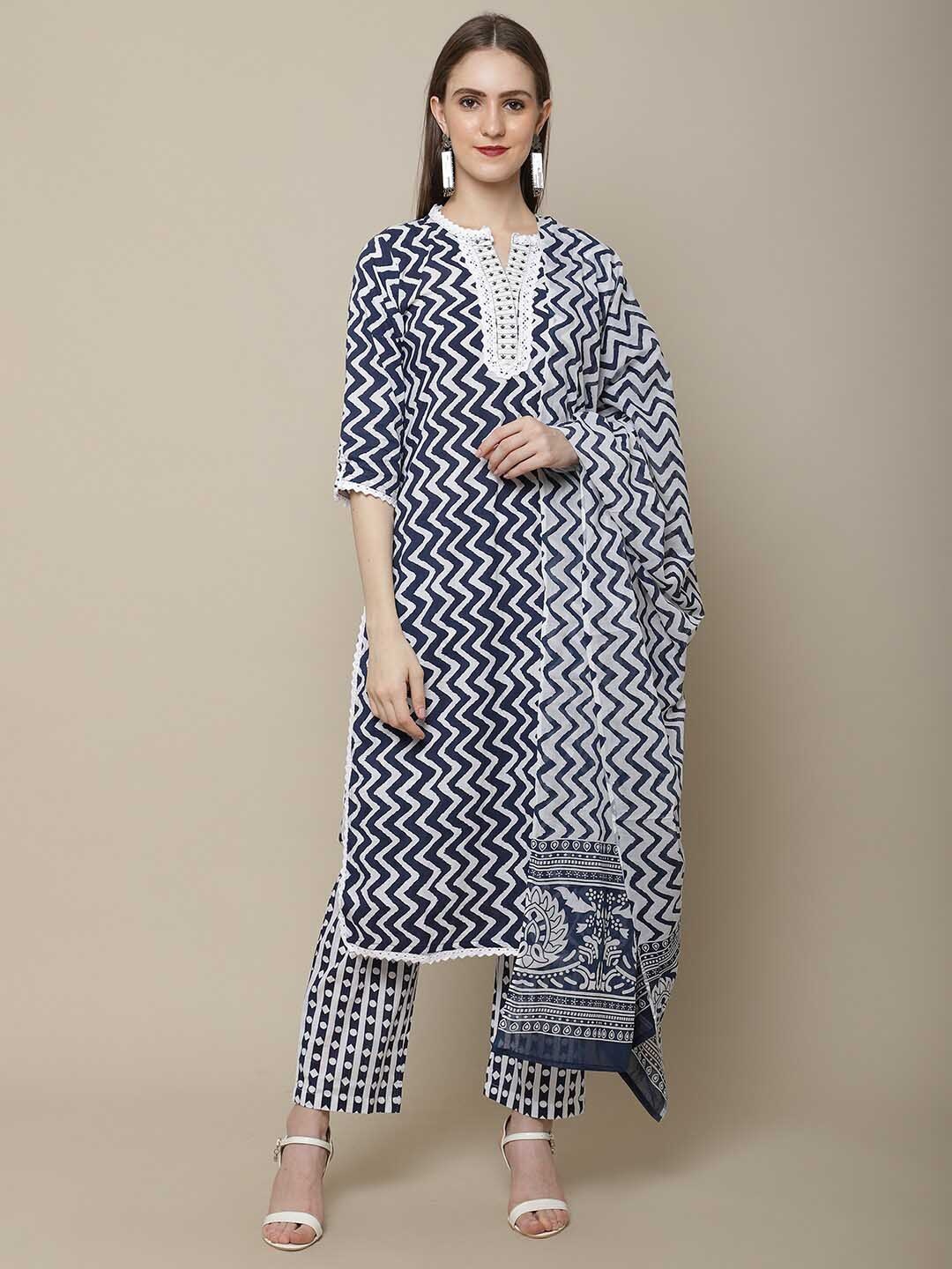 Vastramyaa Printed Regular Thread Work Pure Cotton Kurta with Trousers & With Dupatta, Navy blue
Vastramyaa Printed Regular Thread Work Pure Cotton Kurta with Trousers & With Dupatta, Navy blue