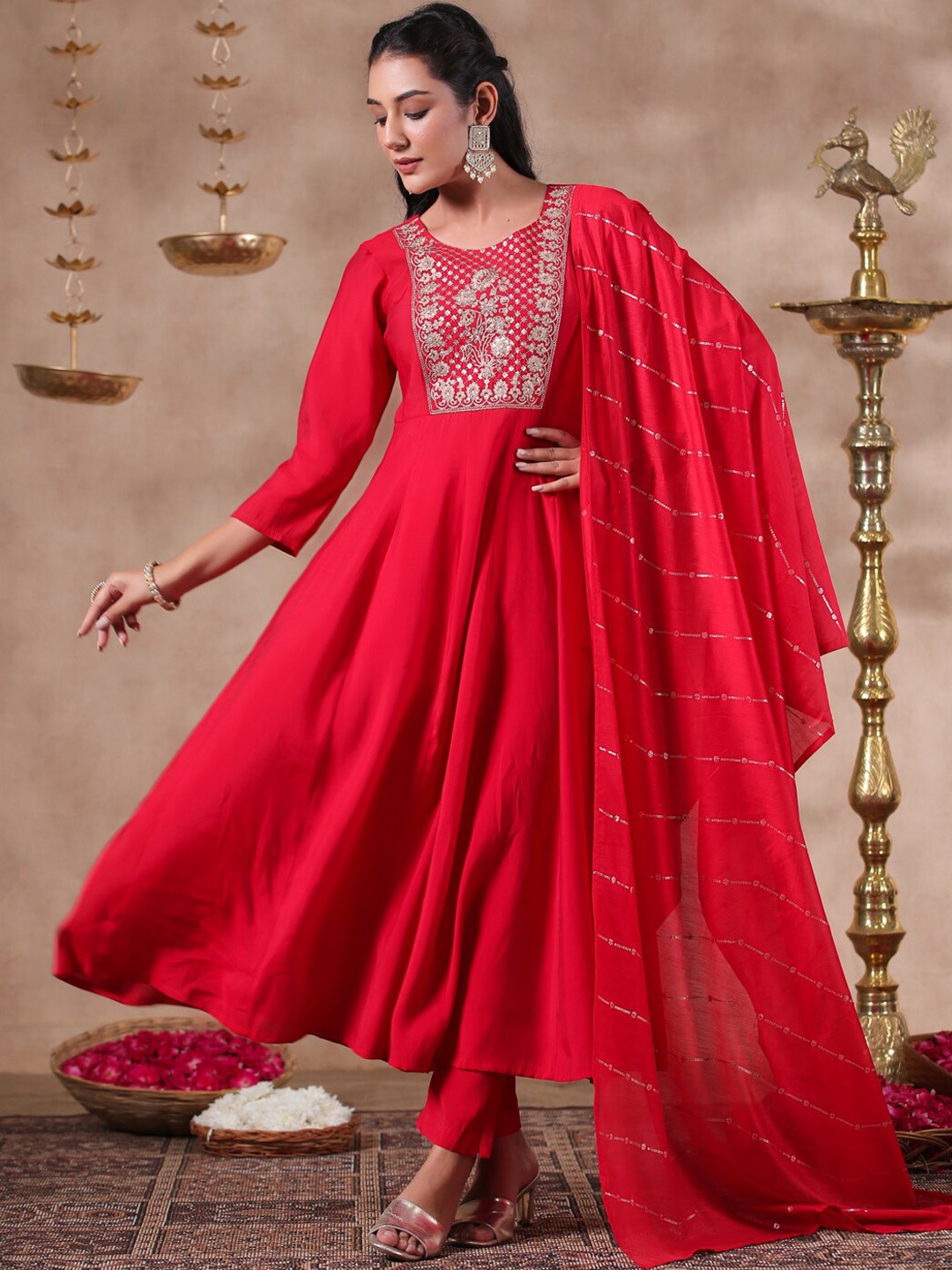 Ishin Ethnic Motifs Yoke Design Anarkali Gotta Patti Kurta With Trousers & Dupatta, Magenta
Ishin Ethnic Motifs Yoke Design Anarkali Gotta Patti Kurta With Trousers & Dupatta, Magenta