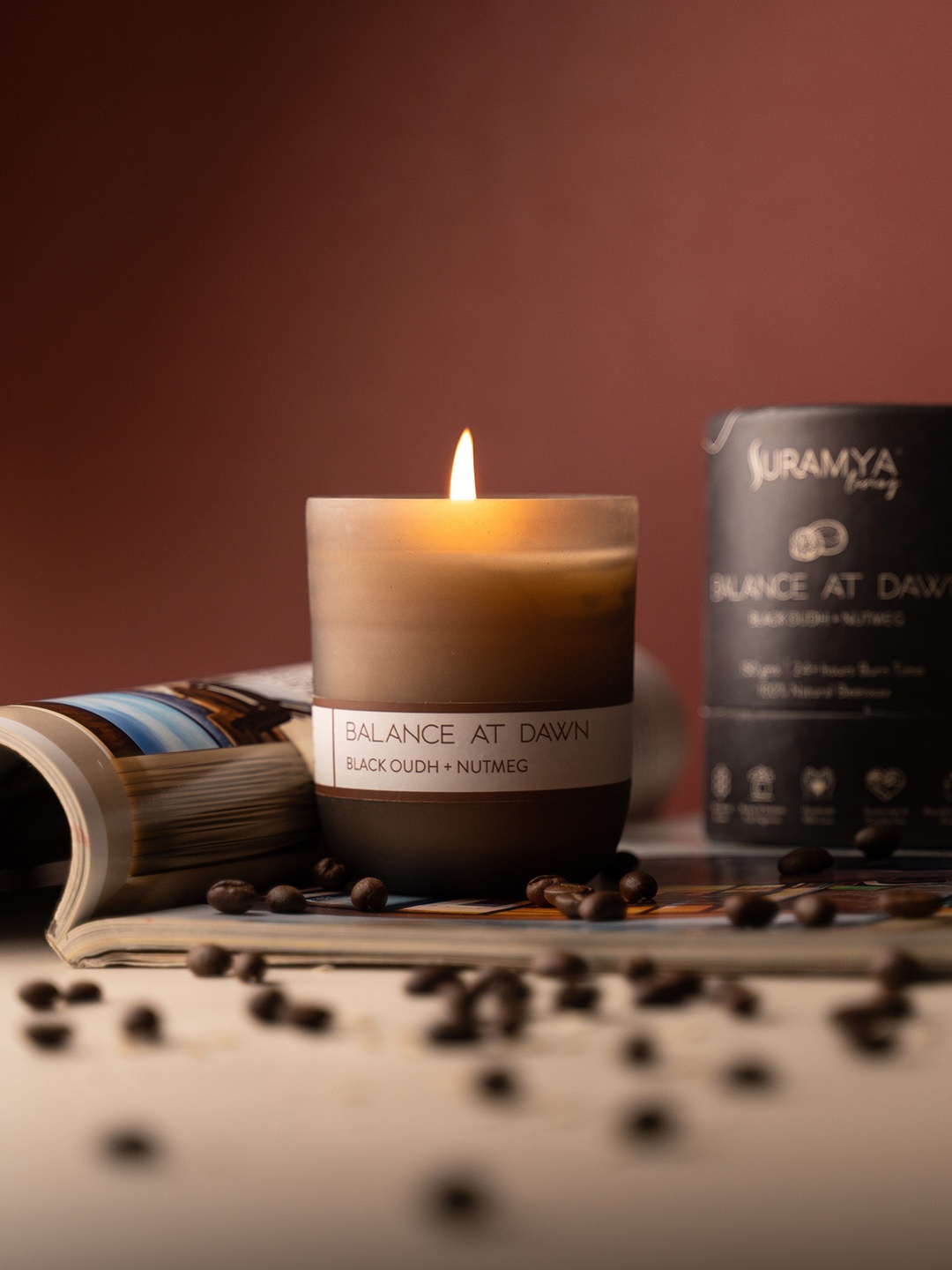 Suramya Living Smoke Free Non Toxic Jar Scented Candle (Black Oudh & Nutmeg) 150 GMS, Grey
Suramya Living Smoke Free Non Toxic Jar Scented Candle (Black Oudh & Nutmeg) 150 GMS, Grey