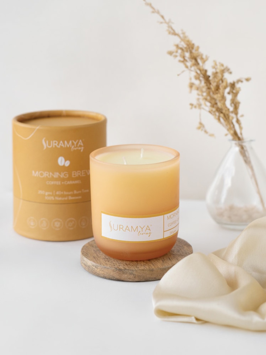 Suramya Living Yellow & Brown 2 Pieces Smoke Free Non Toxic Scented Candles-250g Each
Suramya Living Yellow & Brown 2 Pieces Smoke Free Non Toxic Scented Candles-250g Each