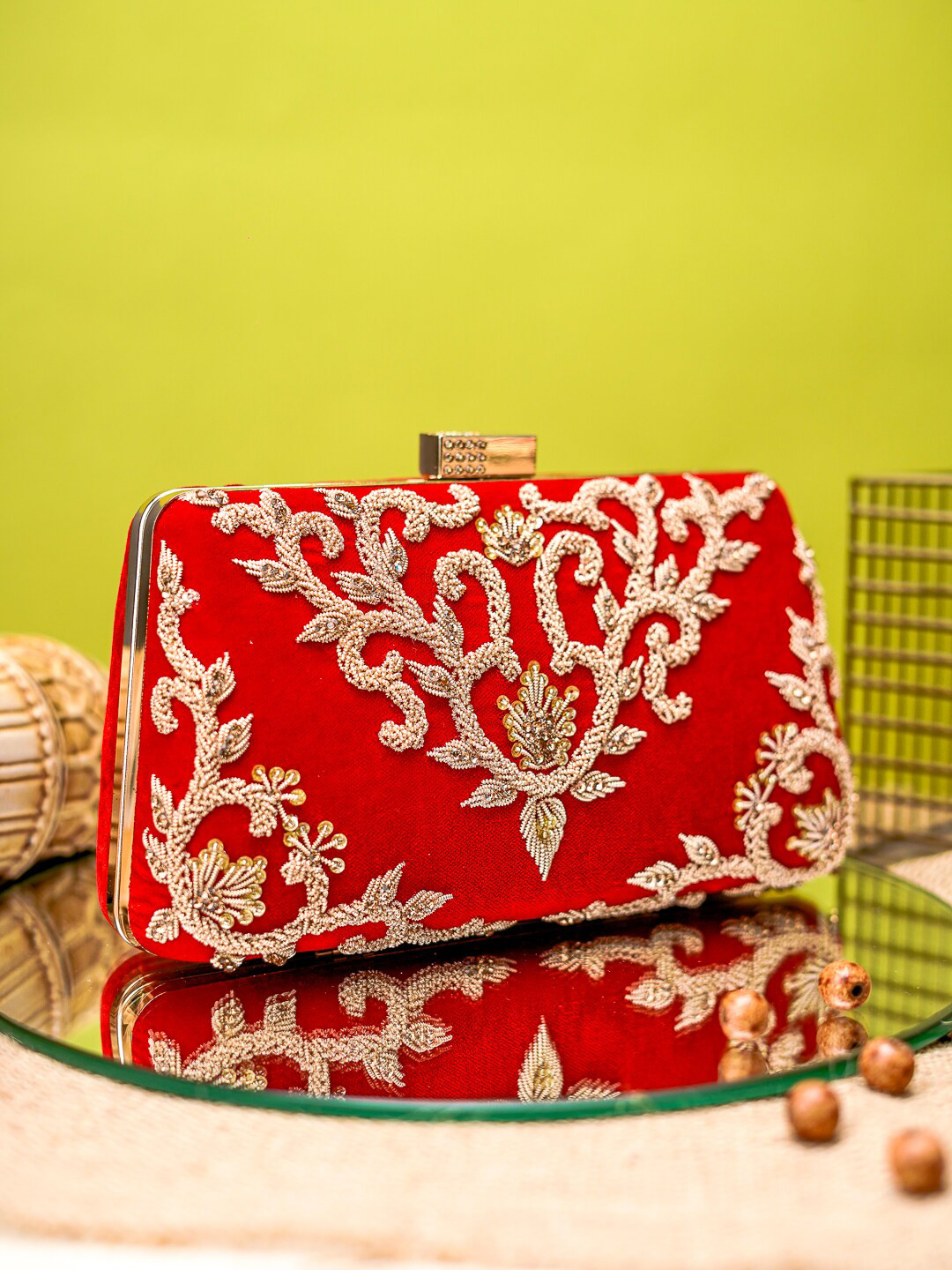 NR By Nidhi Rathi Ethnic Motifs Embroidered Box Clutch, Red 
NR By Nidhi Rathi Ethnic Motifs Embroidered Box Clutch, Red