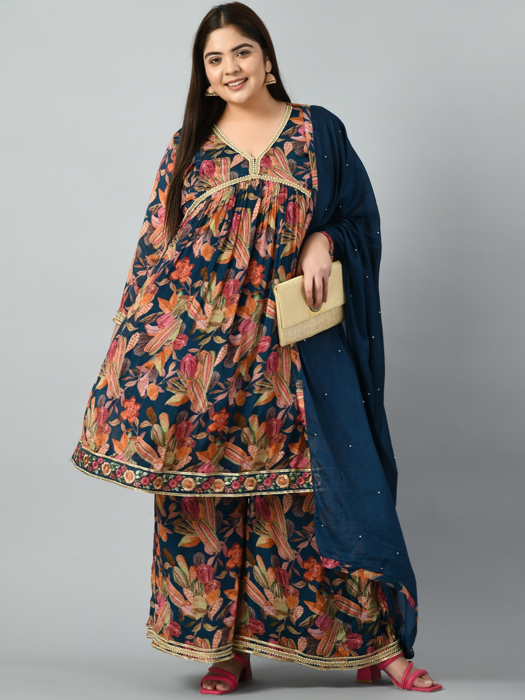 PrettyPlus by Desinoor.com Floral Gotta Patti Pure Silk Kurta & Sharara With Dupatta, Blue
PrettyPlus by Desinoor.com Floral Gotta Patti Pure Silk Kurta & Sharara With Dupatta, Blue