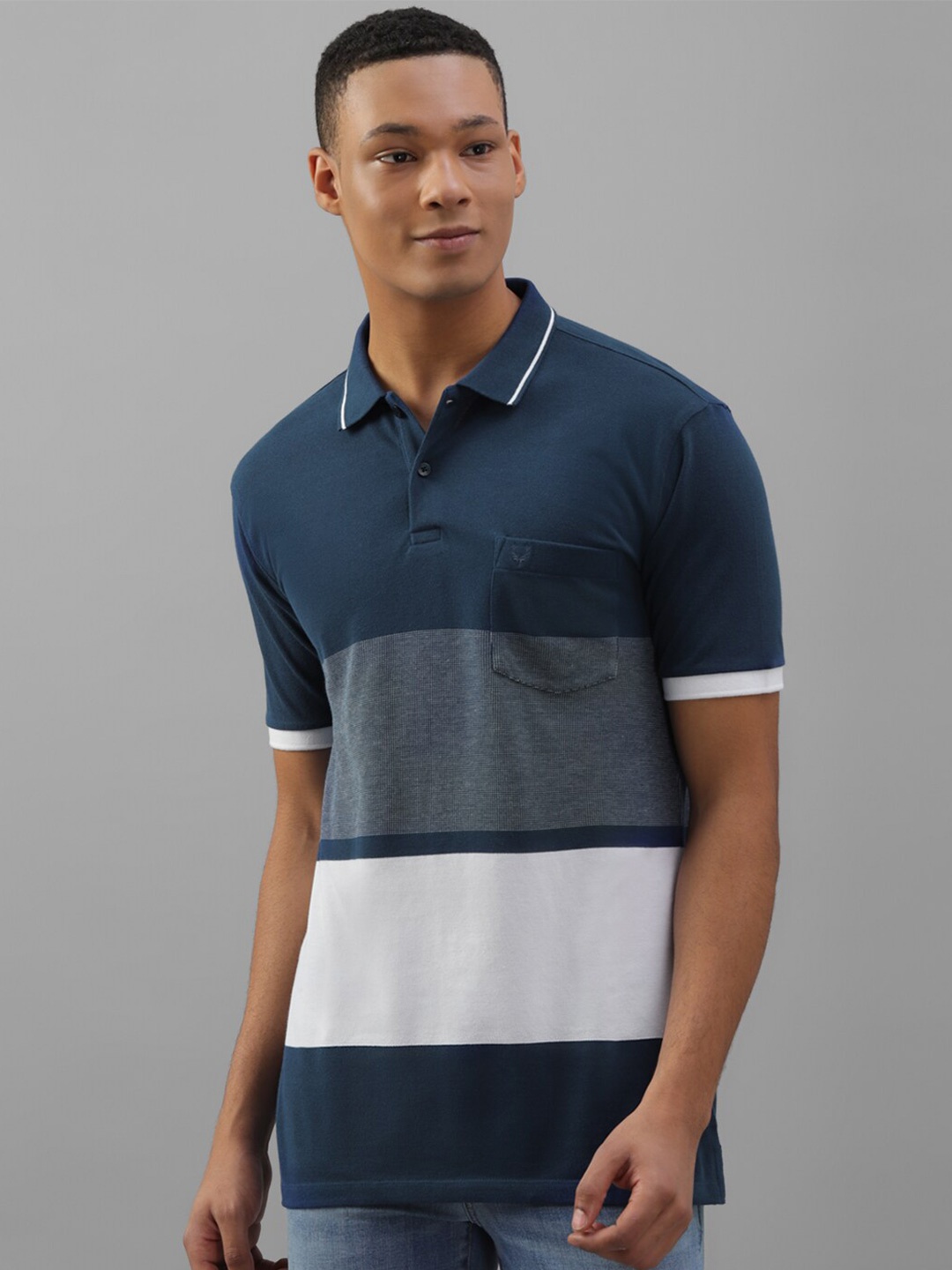 Allen Solly Colourblocked Polo Collar Short Sleeve Pockets Cotton Regular T-shirt, Blue
Allen Solly Colourblocked Polo Collar Short Sleeve Pockets Cotton Regular T-shirt, Blue