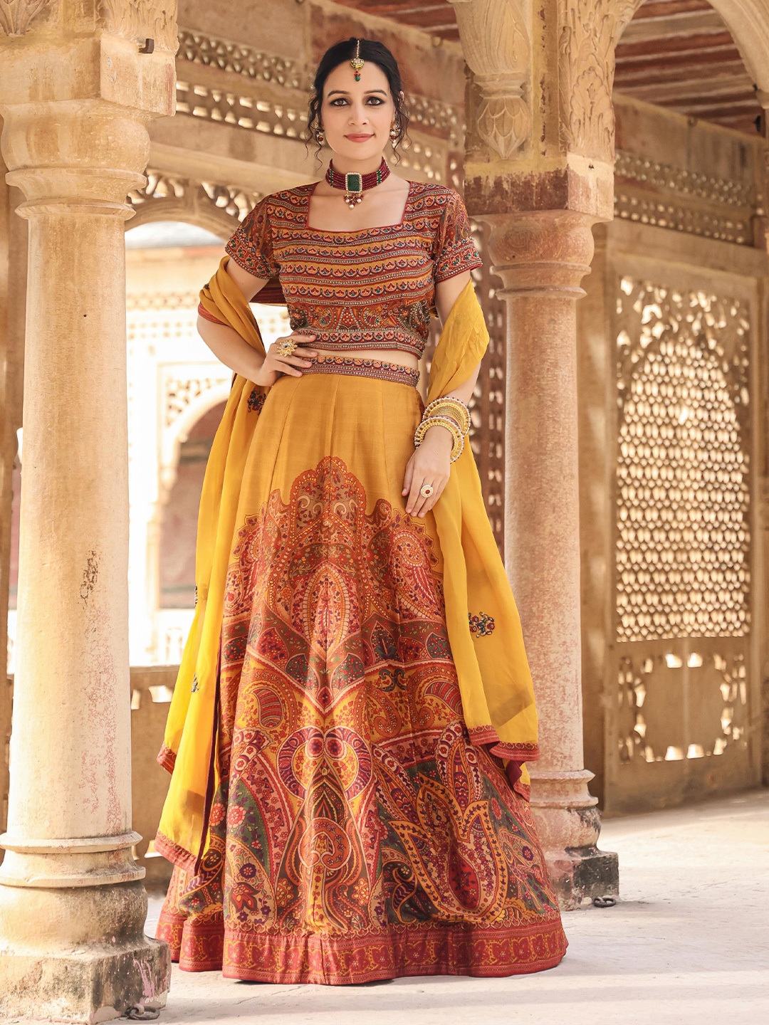 SCAKHI Embroidered Square Neck Ready to Wear Lehenga & Blouse With Dupatta, Mustard
SCAKHI Embroidered Square Neck Ready to Wear Lehenga & Blouse With Dupatta, Mustard