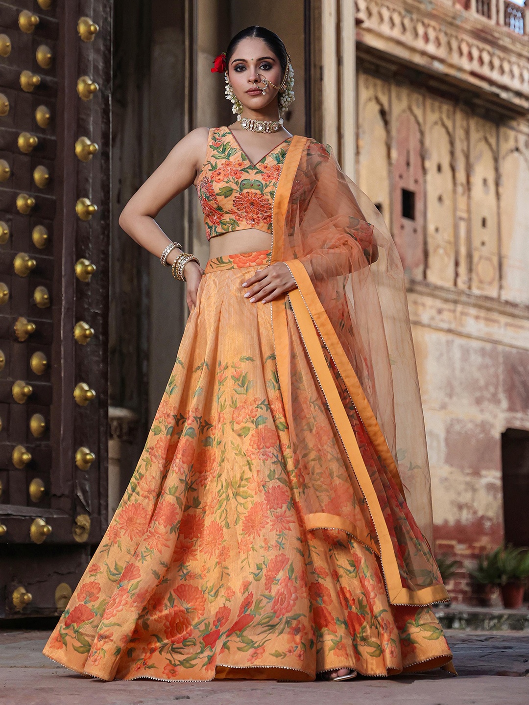SCAKHI Embellished Beads and Stones Kalamkari Ready to Wear Lehenga & Blouse With Dupatta, Mustard
SCAKHI Embellished Beads and Stones Kalamkari Ready to Wear Lehenga & Blouse With Dupatta, Mustard