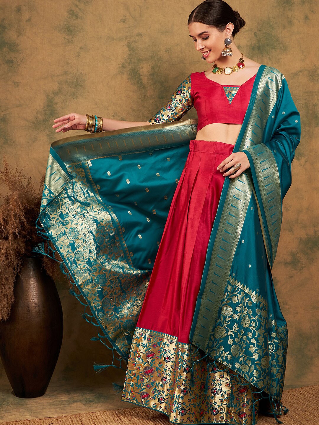 Sangria Woven-Designed Semi-Stitched Lehenga & Unstitched Blouse With Dupatta, Pink
Sangria Woven-Designed Semi-Stitched Lehenga & Unstitched Blouse With Dupatta, Pink