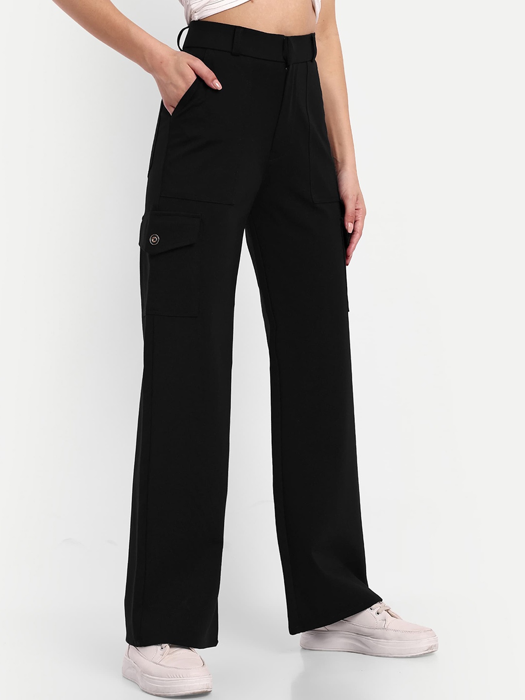 BROADSTAR Women Smart Regular Fit High-Rise Easy Wash Cotton Parallel Trousers, Black
BROADSTAR Women Smart Regular Fit High-Rise Easy Wash Cotton Parallel Trousers, Black