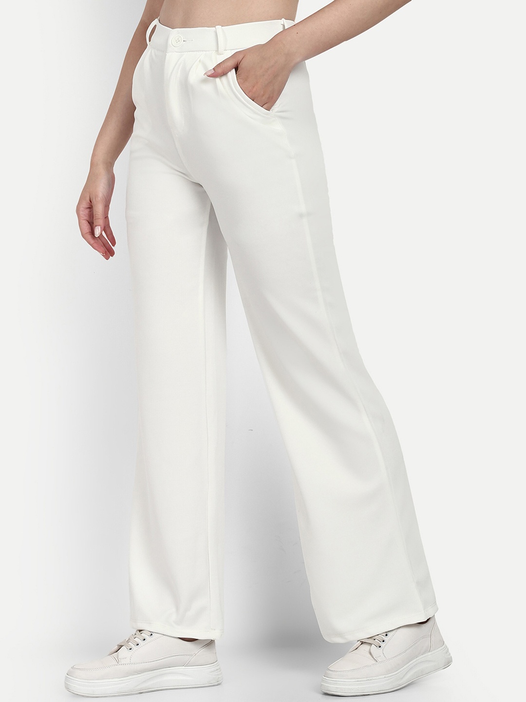 BROADSTAR Women Smart Loose Fit High-Rise Easy Wash Cotton Parallel Trousers, White
BROADSTAR Women Smart Loose Fit High-Rise Easy Wash Cotton Parallel Trousers, White