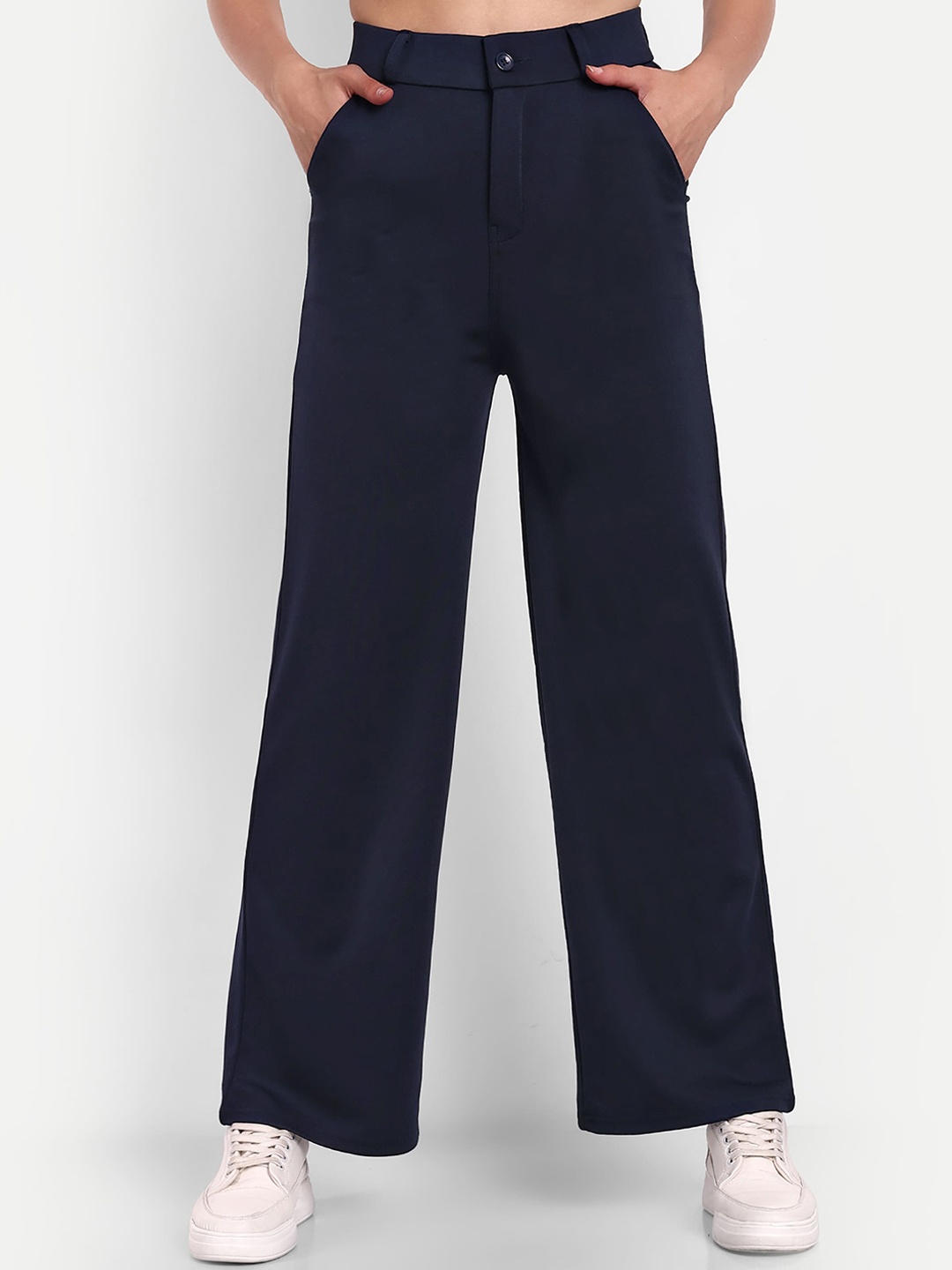 BROADSTAR Women Smart Loose Fit High-Rise Easy Wash Cotton Parallel Trousers, Navy blue
BROADSTAR Women Smart Loose Fit High-Rise Easy Wash Cotton Parallel Trousers, Navy blue