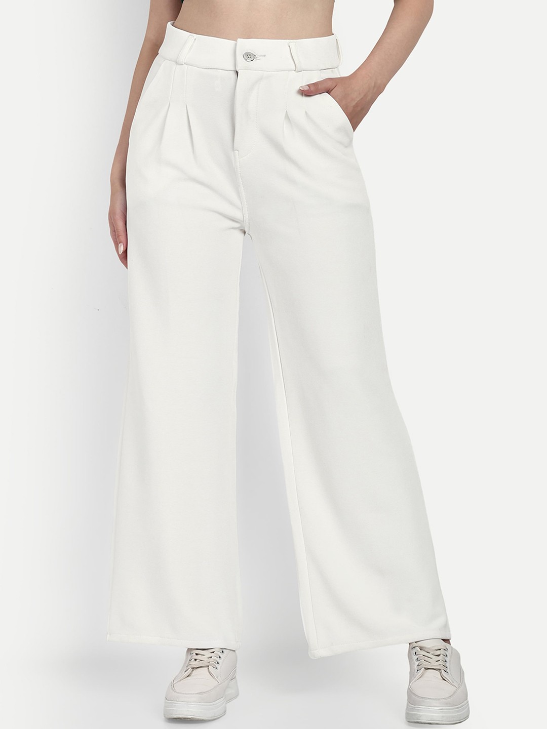 BROADSTAR Women Smart Loose Fit High-Rise Easy Wash Cotton Pleated Parallel Trouser, White
BROADSTAR Women Smart Loose Fit High-Rise Easy Wash Cotton Pleated Parallel Trouser, White