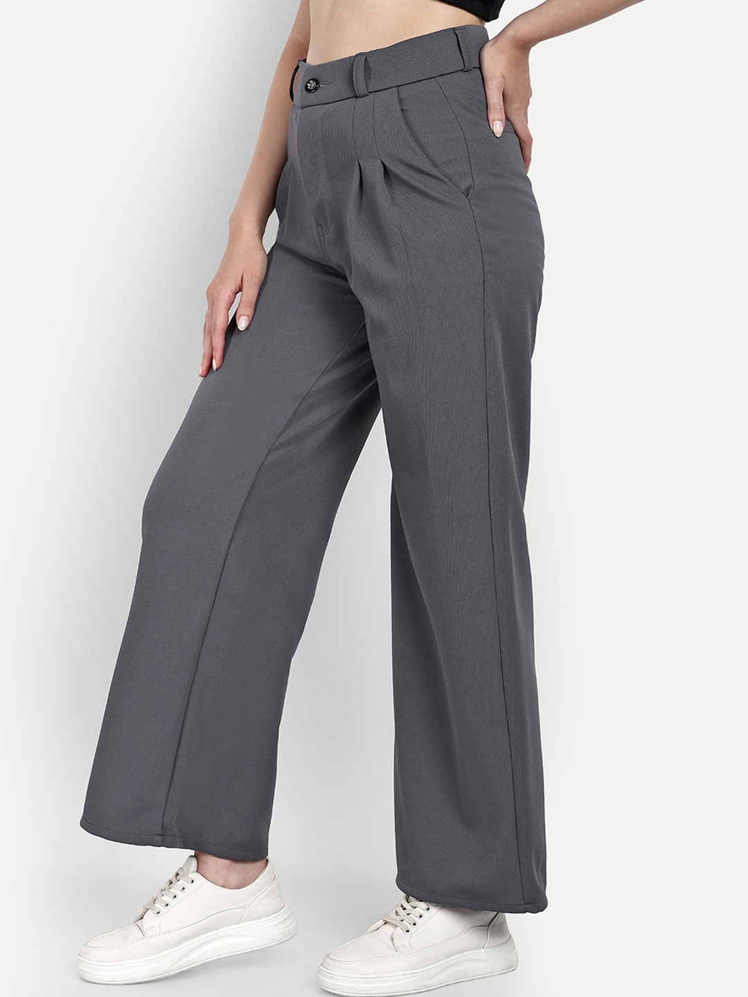 BROADSTAR Women Smart Loose Fit High-Rise Easy Wash Pleated Parallel Trousers, Grey
BROADSTAR Women Smart Loose Fit High-Rise Easy Wash Pleated Parallel Trousers, Grey
