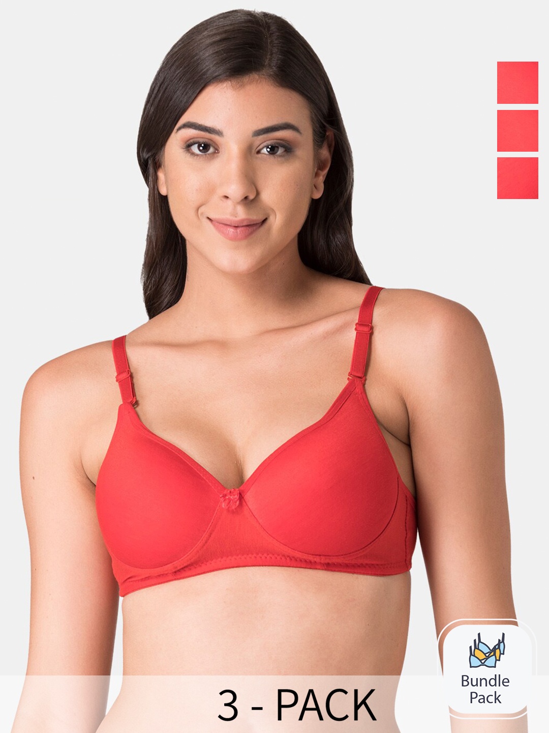 KOMLI Pack of 3 Medium Coverage Heavily Padded Push-Up Bra With All Day Comfort, Red
KOMLI Pack of 3 Medium Coverage Heavily Padded Push-Up Bra With All Day Comfort, Red