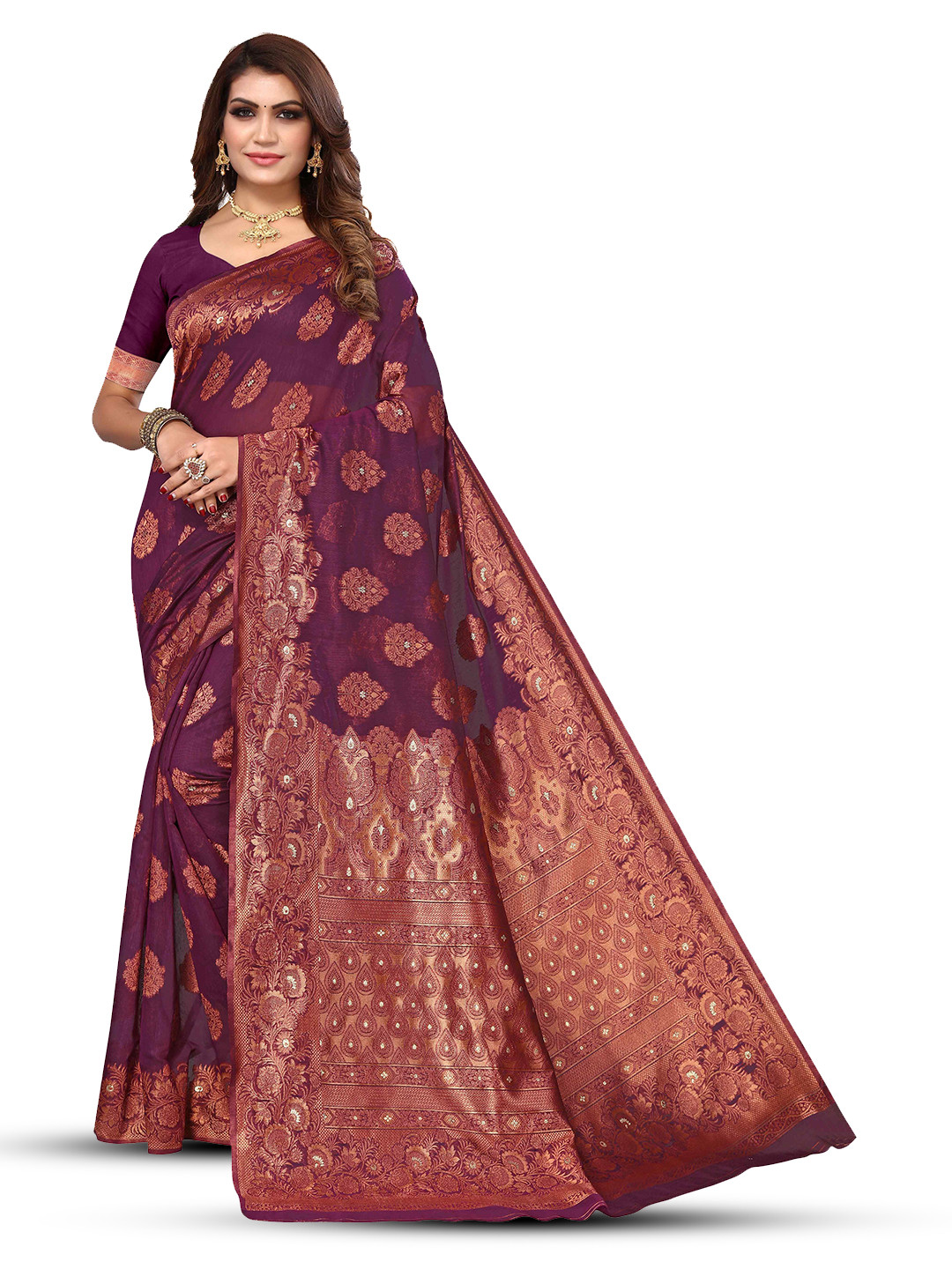 KALINI Ethnic Motifs Woven Design Zari Detailed Kanjeevaram Saree, Purple 
KALINI Ethnic Motifs Woven Design Zari Detailed Kanjeevaram Saree, Purple
