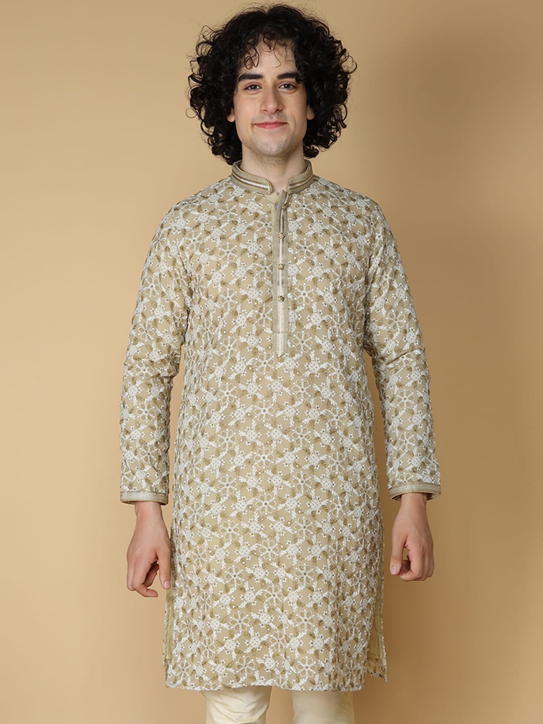 MAAHI FABS Ethnic Motifs Embroidered Regular Chanderi Cotton Kurta With Churidar, Khaki
MAAHI FABS Ethnic Motifs Embroidered Regular Chanderi Cotton Kurta With Churidar, Khaki