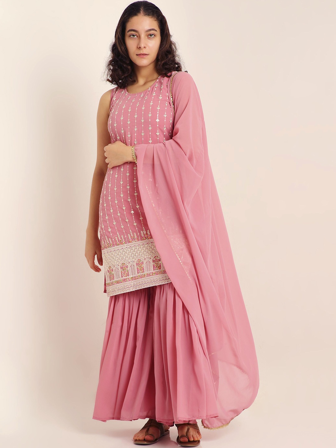 Shopping Queen Ethnic Motifs Embroidered Regular Kurta with Sharara & Dupatta, Pink
Shopping Queen Ethnic Motifs Embroidered Regular Kurta with Sharara & Dupatta, Pink
