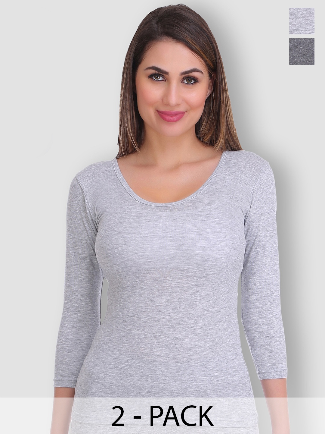 

SELFCARE Pack Of 2 Round Neck Thermal Tops, Charcoal