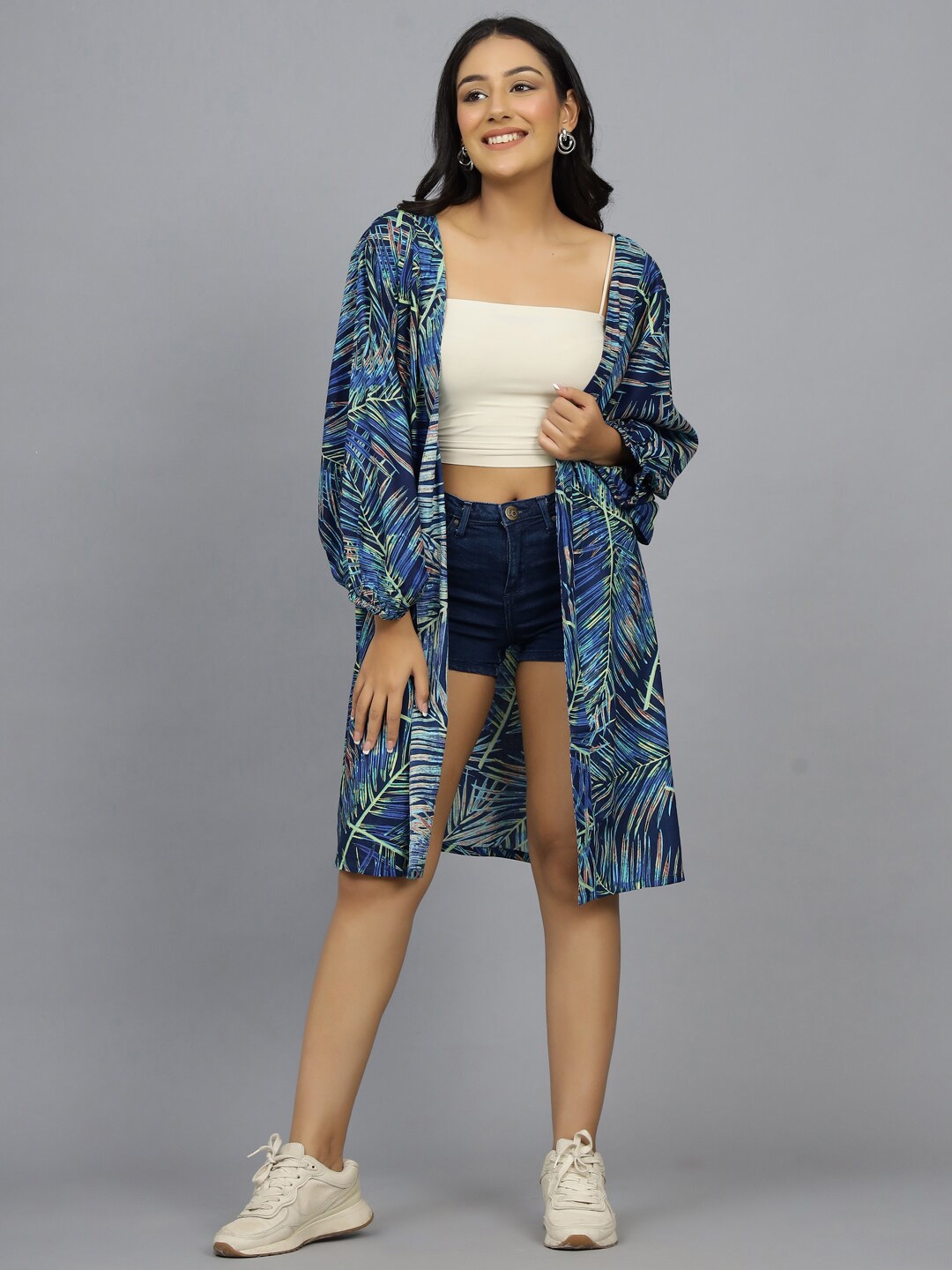 HANDICRAFT PALACE Floral Printed Embellished Pure Cotton Longline Open Front Shrug, Blue
HANDICRAFT PALACE Floral Printed Embellished Pure Cotton Longline Open Front Shrug, Blue