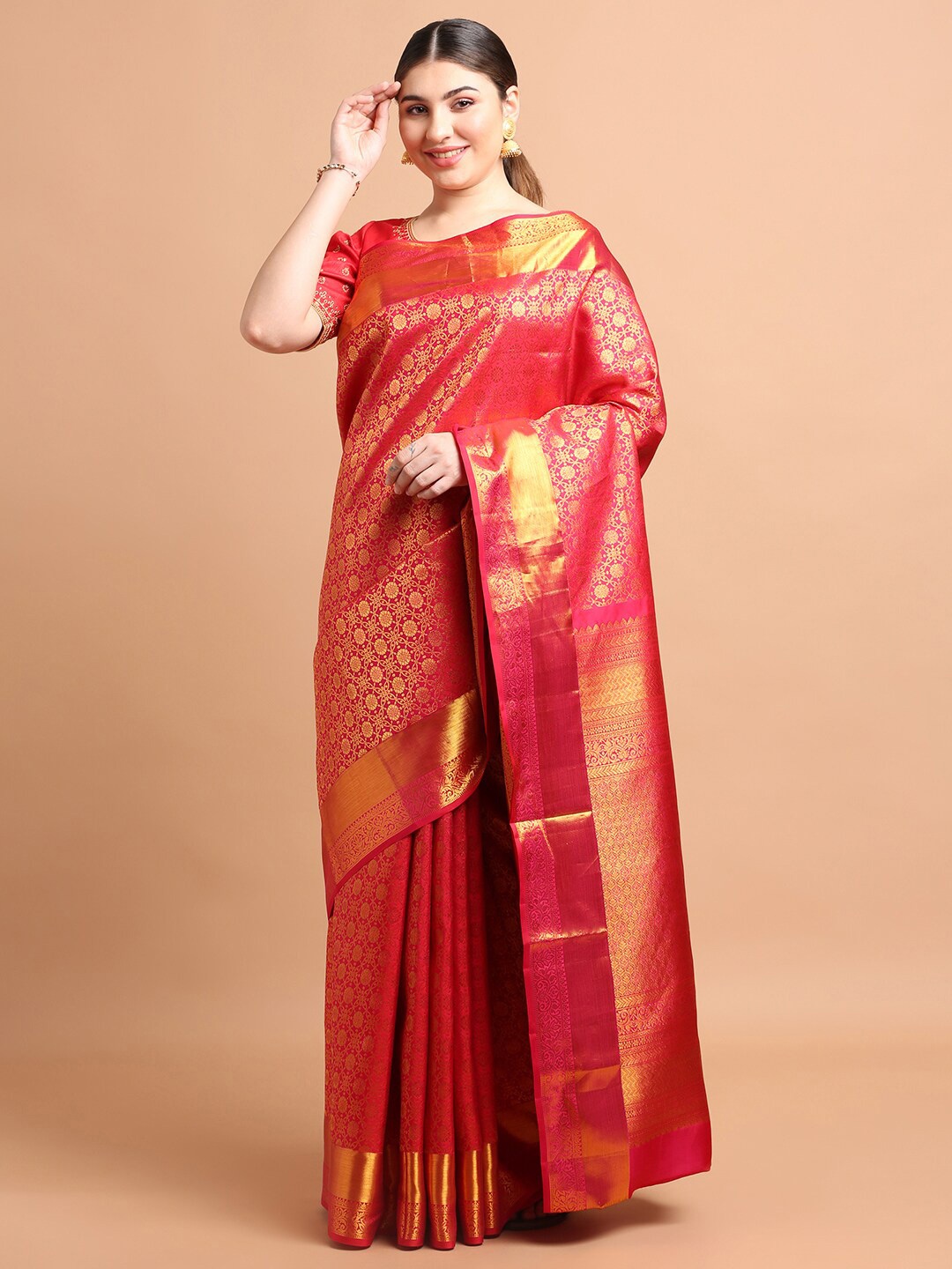 Kalyan Silks Ethnic Motifs Woven Design Zari Detailed Pure Silk Kanjeevaram Saree, Red
Kalyan Silks Ethnic Motifs Woven Design Zari Detailed Pure Silk Kanjeevaram Saree, Red