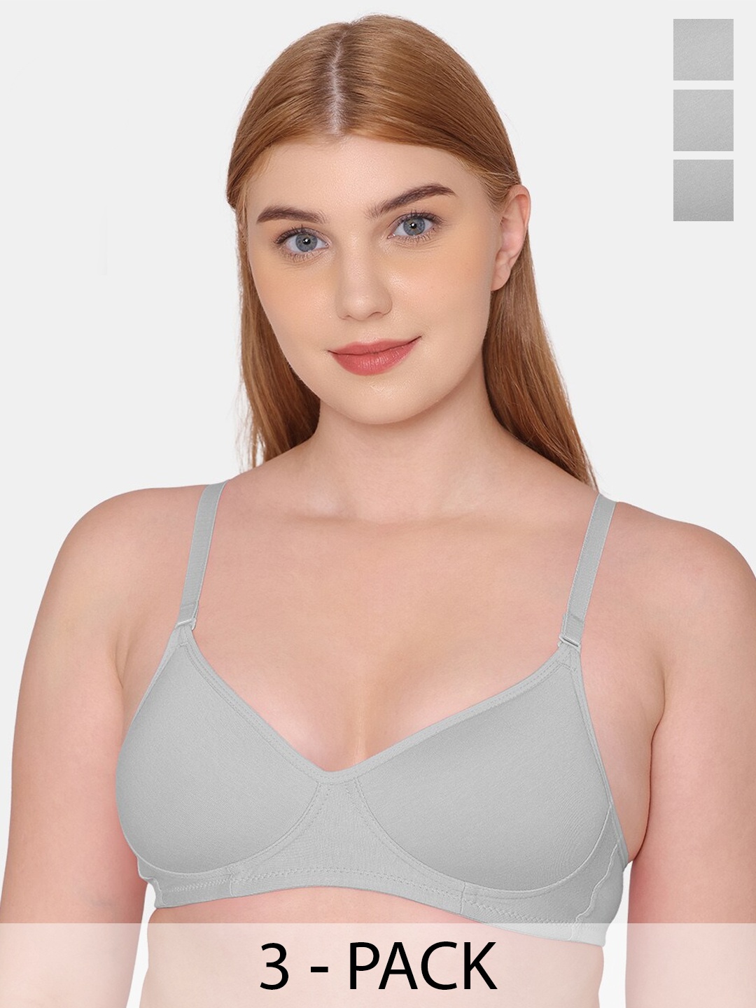 KOMLI Pack Of 3 Full Coverage Lightly Padded Cotton T-shirt Bra With All Day Comfort, Grey
KOMLI Pack Of 3 Full Coverage Lightly Padded Cotton T-shirt Bra With All Day Comfort, Grey