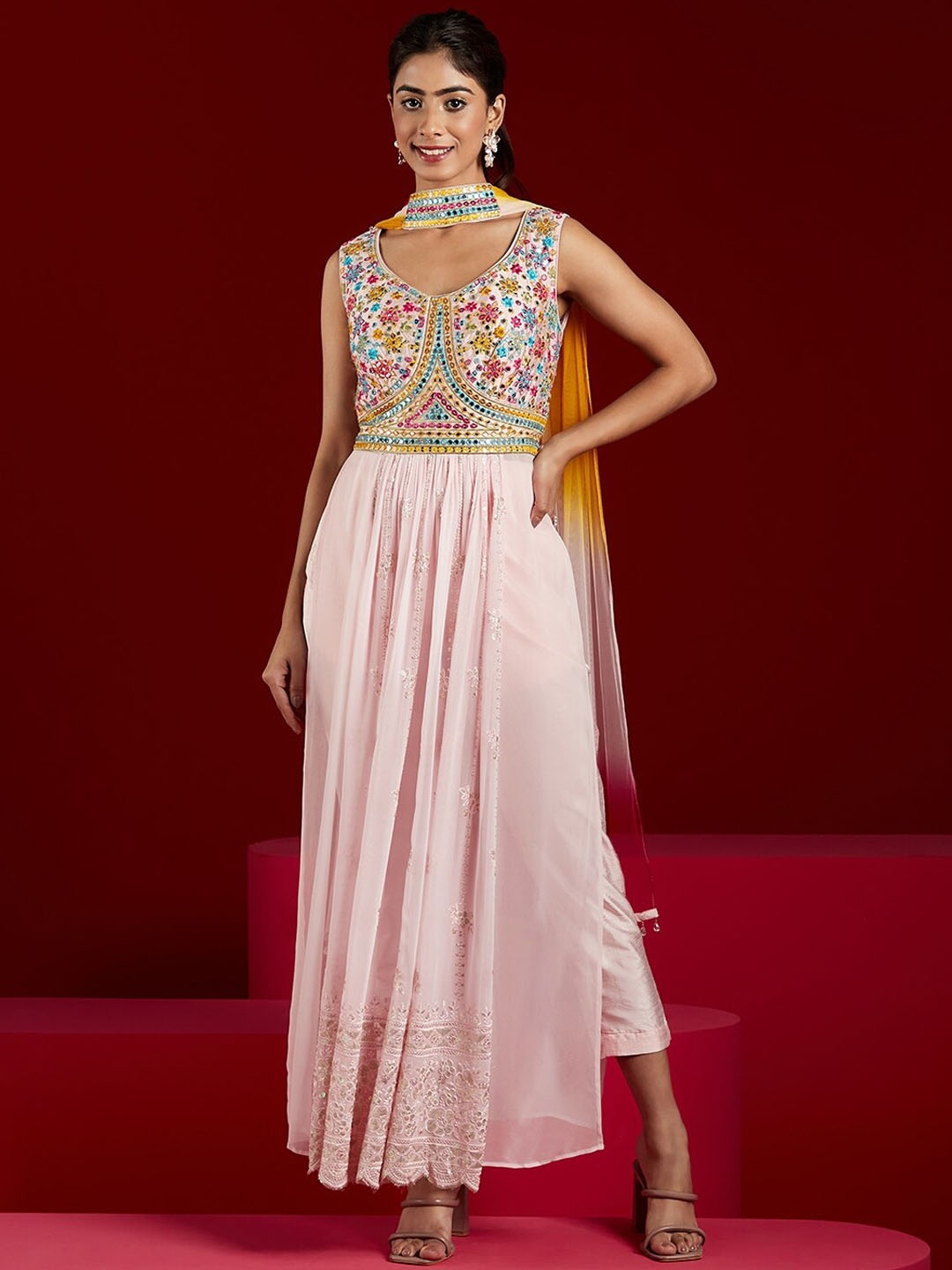 Libas Art Ethnic Motifs Embroidered Pleated Mirror Work Kurta With Trousers & Dupatta, Pink
Libas Art Ethnic Motifs Embroidered Pleated Mirror Work Kurta With Trousers & Dupatta, Pink