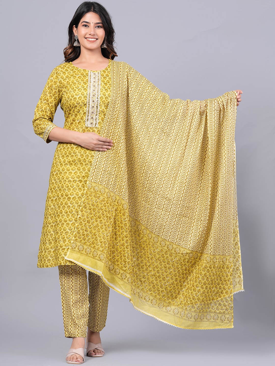 KALINI Floral Printed Regular Thread Work Pure Cotton Kurta with Trousers & Dupatta, Mustard
KALINI Floral Printed Regular Thread Work Pure Cotton Kurta with Trousers & Dupatta, Mustard