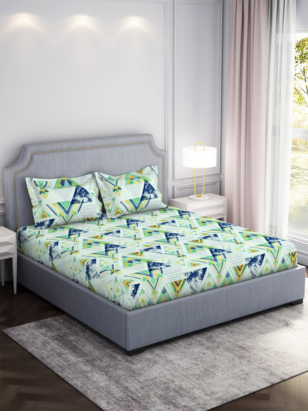 Welspun Adore Blue & Green Geometric Microfiber 104 TC Queen Bedsheet With 2 Pillow Covers
Welspun Adore Blue & Green Geometric Microfiber 104 TC Queen Bedsheet With 2 Pillow Covers