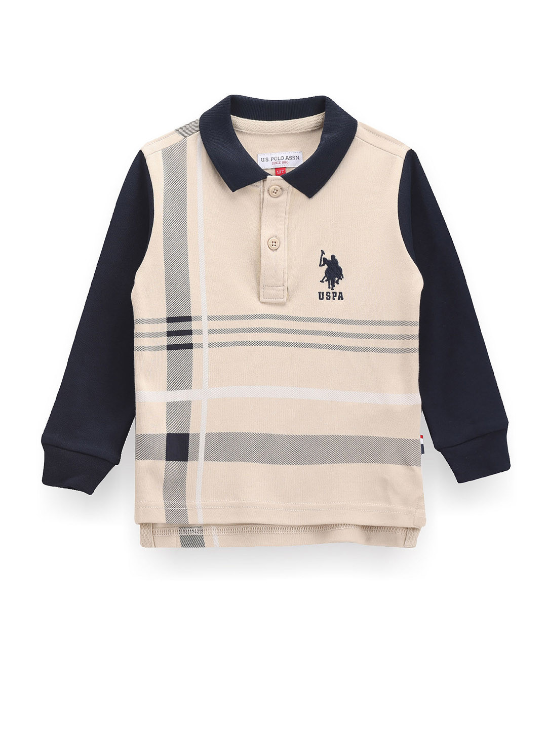 U.S. Polo Assn. Kids Boys Striped Polo Collar Cotton T-shirt, Beige 
U.S. Polo Assn. Kids Boys Striped Polo Collar Cotton T-shirt, Beige