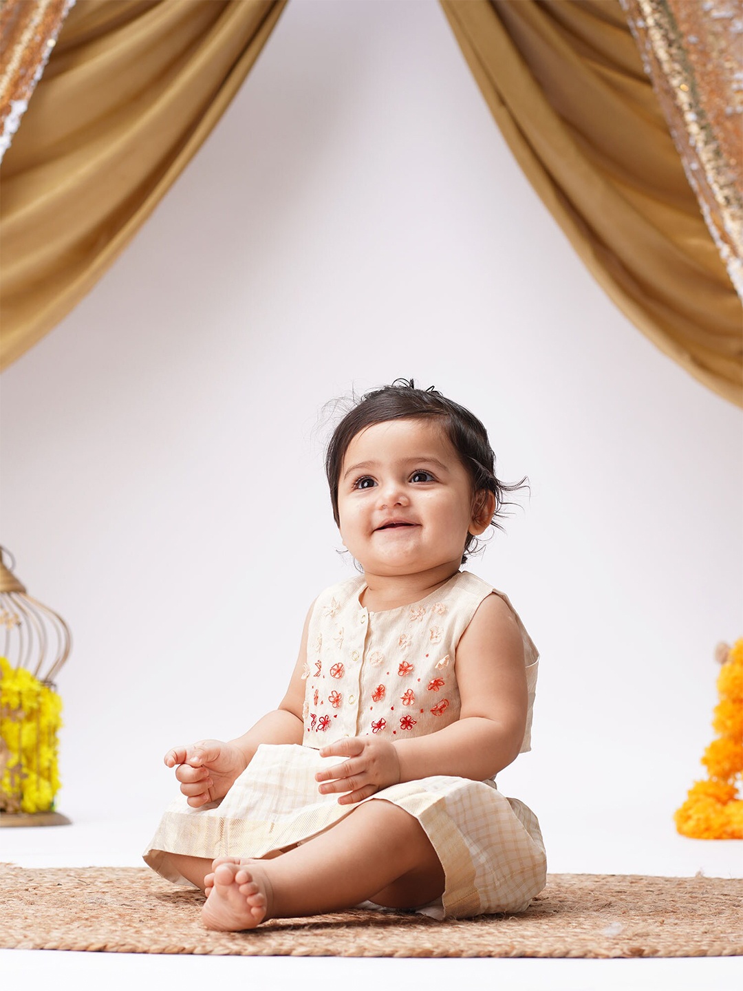 GREENDIGO Infant Girls Embroidered Thread Work Ready to Wear Lehenga Choli, Off white
GREENDIGO Infant Girls Embroidered Thread Work Ready to Wear Lehenga Choli, Off white