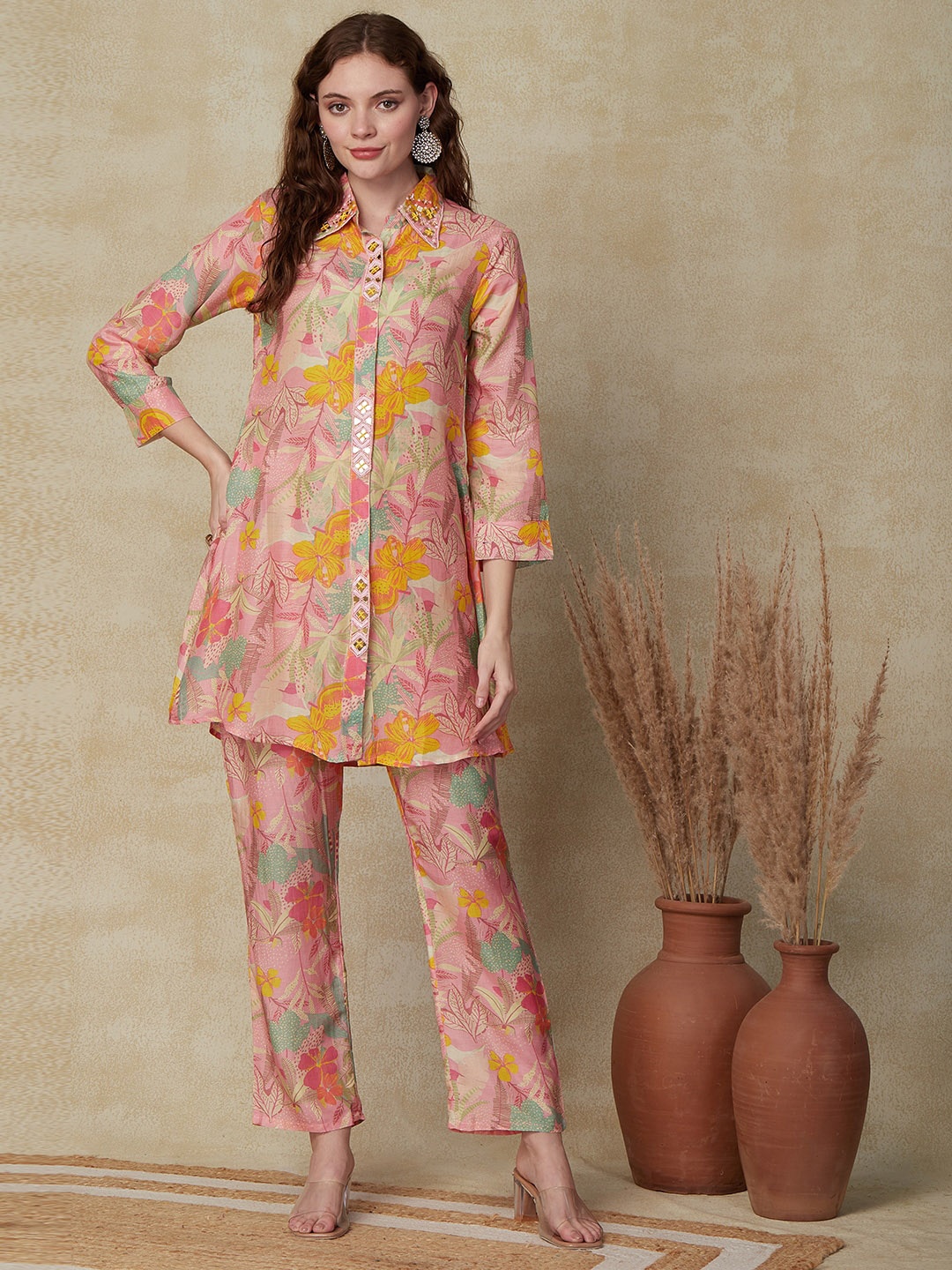 Envy Me by FASHOR Floral Printed Beads & Stones Shirt Collar A-line Kurta With Trousers, Pink
Envy Me by FASHOR Floral Printed Beads & Stones Shirt Collar A-line Kurta With Trousers, Pink