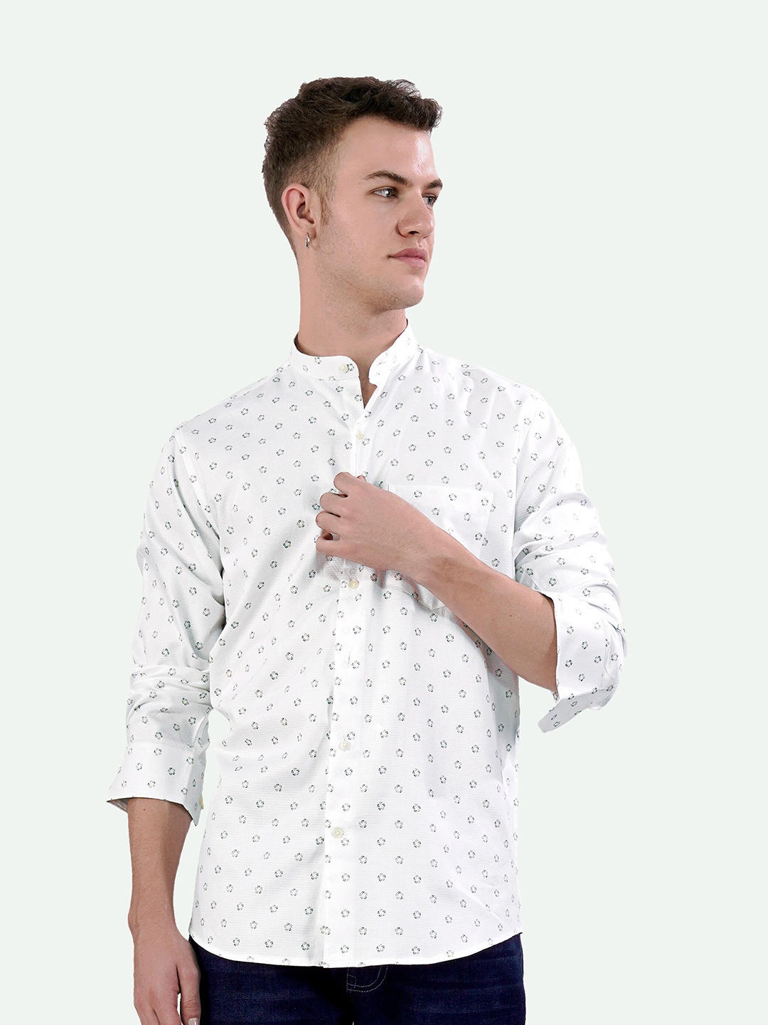 FRENCH CROWN Standard Conversational Printed Band Collar Cotton Casual Shirt, White
FRENCH CROWN Standard Conversational Printed Band Collar Cotton Casual Shirt, White