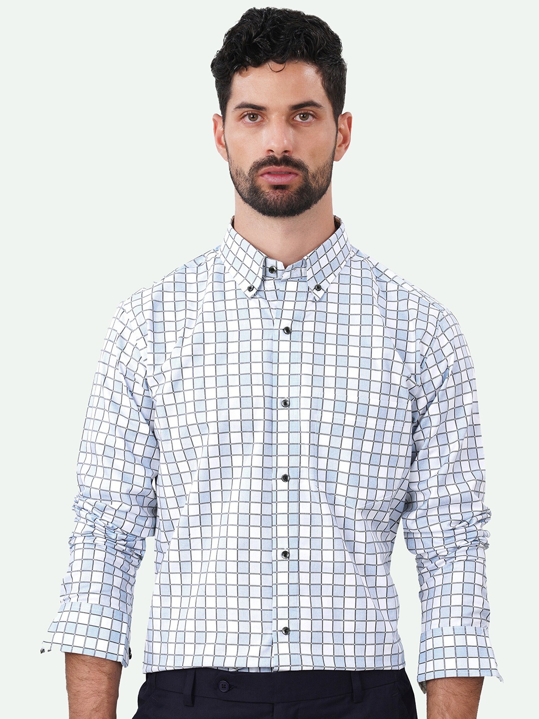 FRENCH CROWN Standard Button-Down Collar Opaque Gingham Checked Cotton Casual Shirt, White
FRENCH CROWN Standard Button-Down Collar Opaque Gingham Checked Cotton Casual Shirt, White