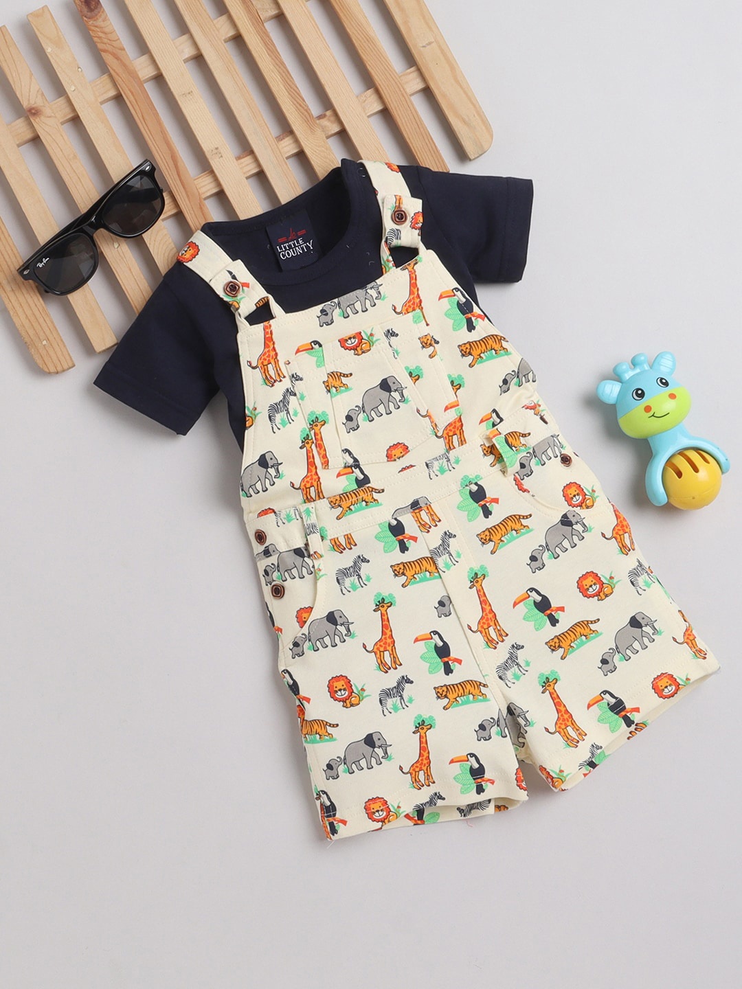 Little County Infant Boys Conversatinal Printed Cotton Short Dungaree With T-Shirt, Yellow
Little County Infant Boys Conversatinal Printed Cotton Short Dungaree With T-Shirt, Yellow