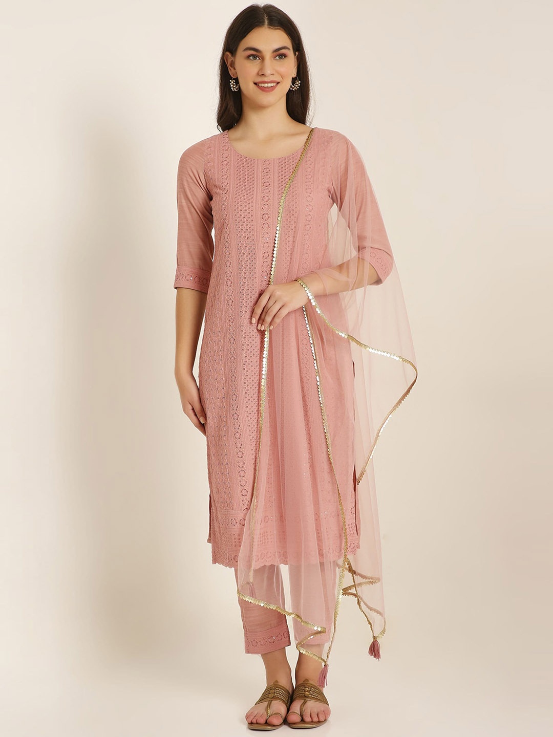 Shopping Queen Ethnic Motifs Embroidered Chikankari Kurta With Trousers & Dupatta, Peach
Shopping Queen Ethnic Motifs Embroidered Chikankari Kurta With Trousers & Dupatta, Peach