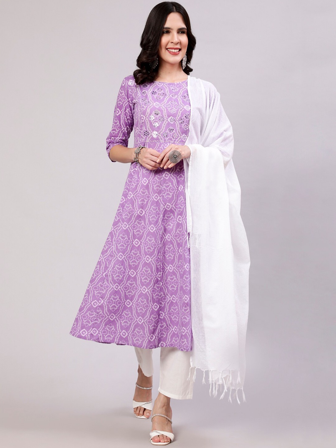 THE NKS PLUS Bandhani Printed Pure Cotton Anarkali Kurta With Trousers & Dupatta, Purple
THE NKS PLUS Bandhani Printed Pure Cotton Anarkali Kurta With Trousers & Dupatta, Purple