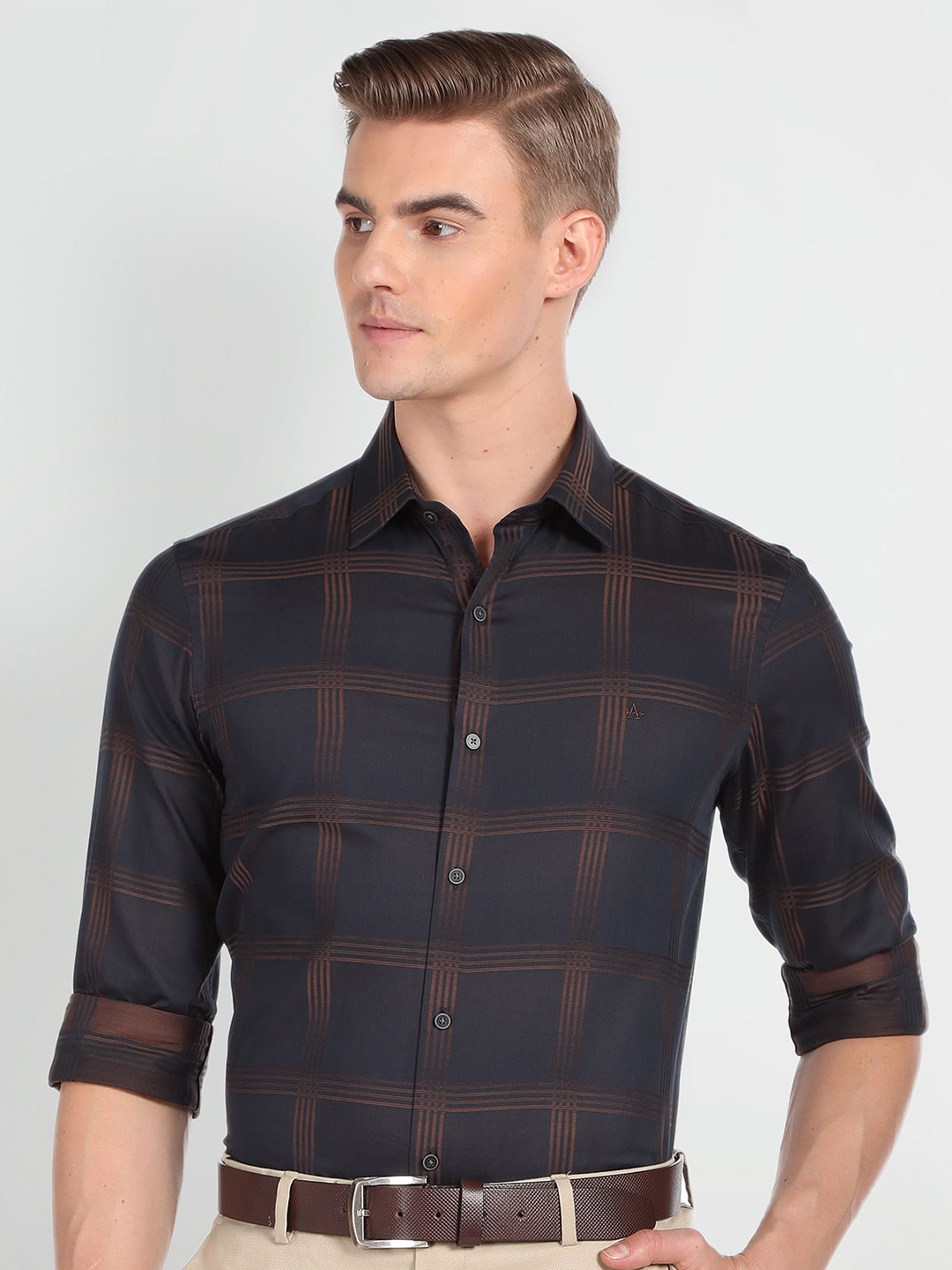 Arrow New York Slim Fit Windowpane Checked Spread Collar Formal Shirt, Brown
Arrow New York Slim Fit Windowpane Checked Spread Collar Formal Shirt, Brown